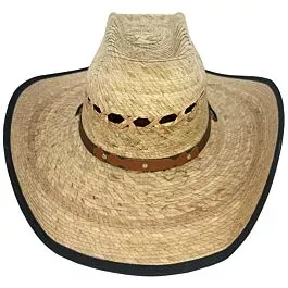12 Pcs Wholesale Natural Palm Straw Western Cowboy Hats, Black-Edge Vintage Design