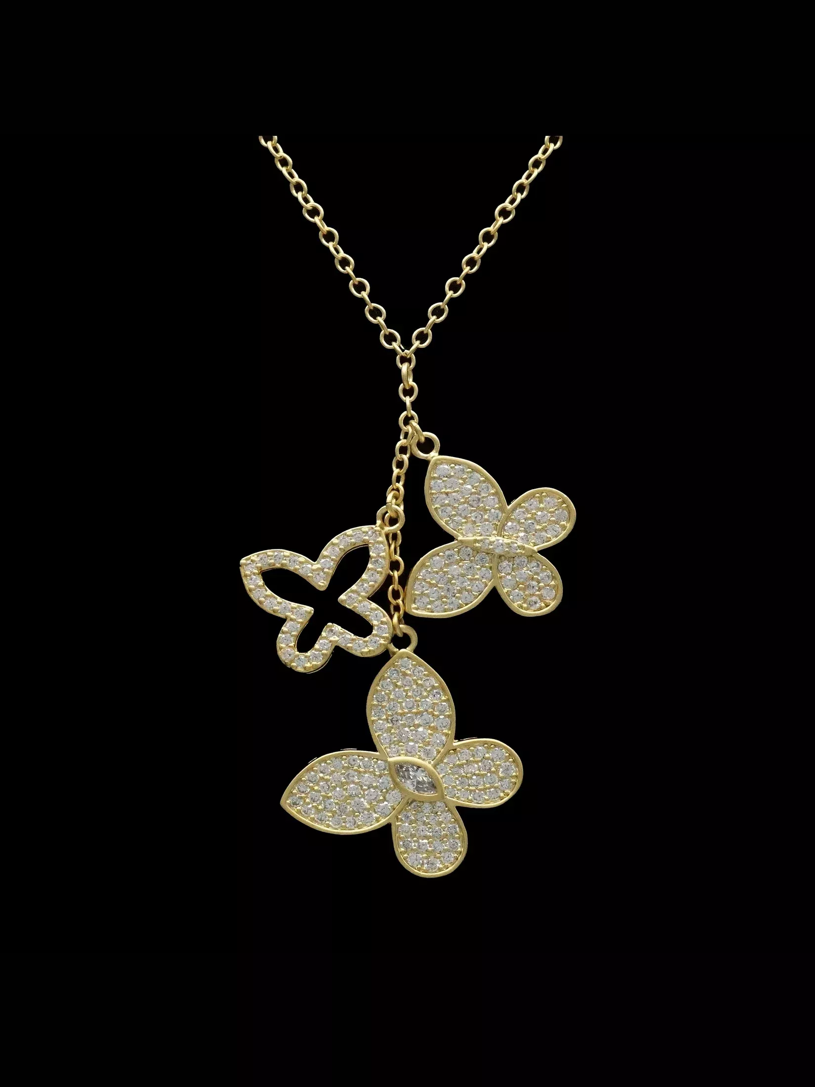 3 Pave Butterfly Necklace