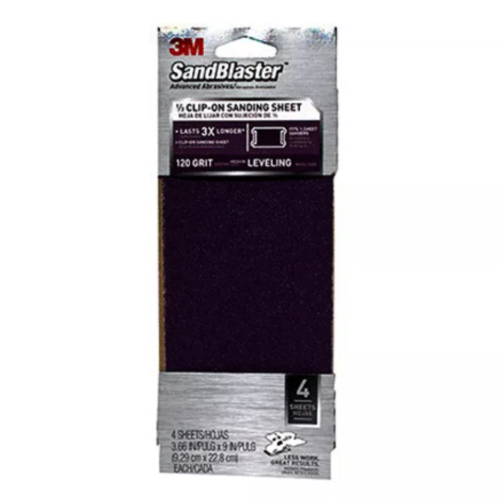 3M 9653 Sandblaster Medium Power Sanding Clip On Sanding Sheets, 3-2/3" x 9", 4 Pack