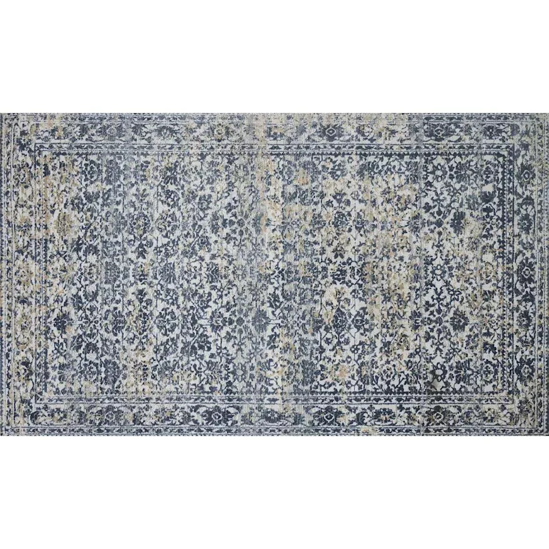 (A377) Venice Distressed Look Blue Accent Rug, 3x5