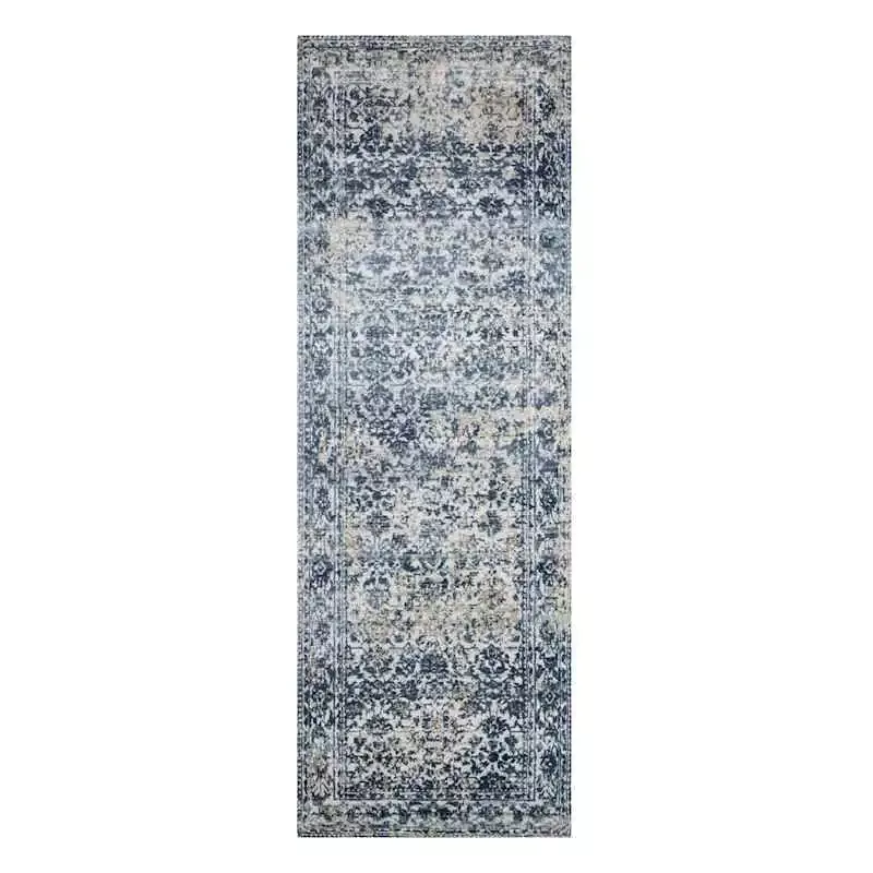 (A377) Venice Distressed Look Blue Runner, 2x7
