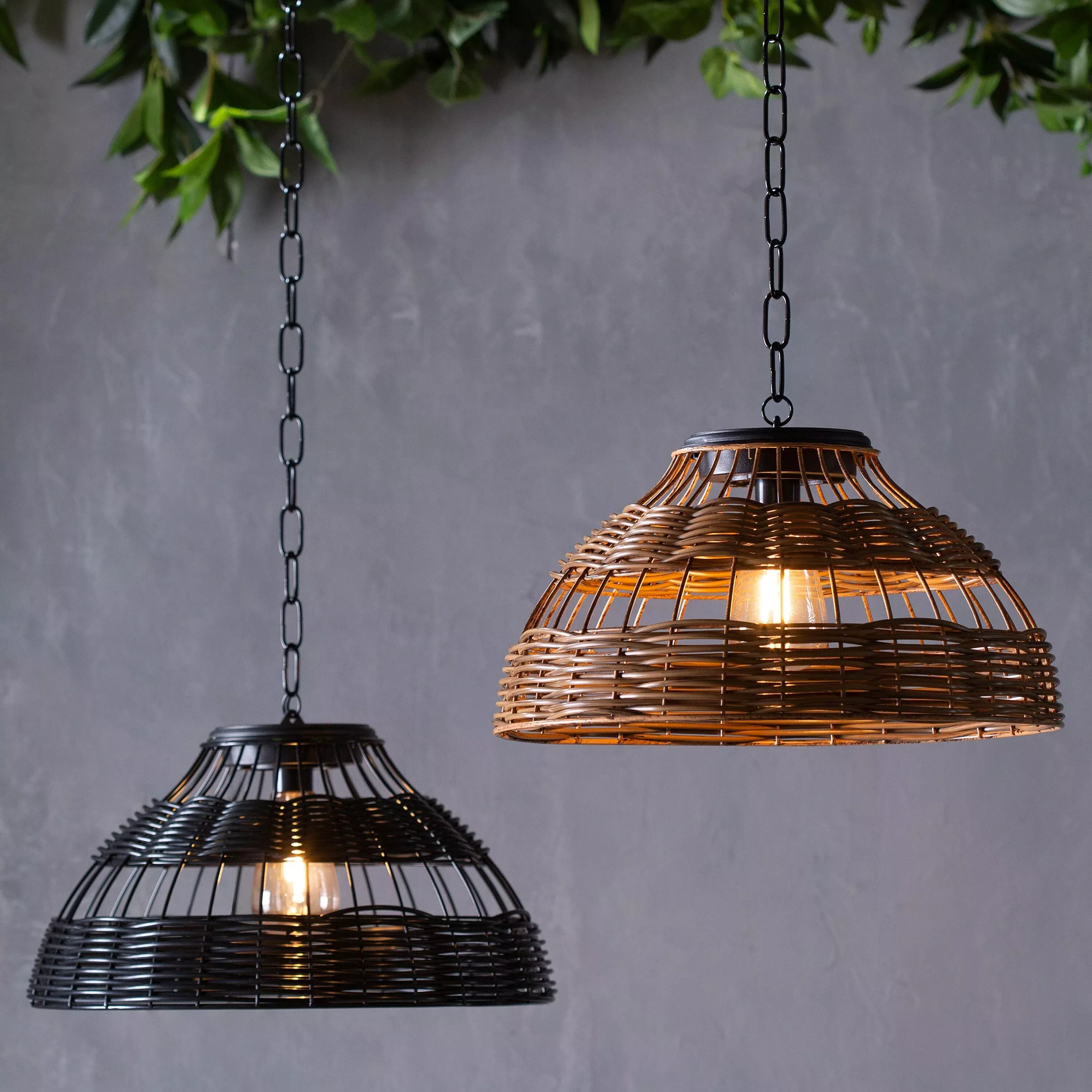 All-Weather Wicker Solar Pendant Lamp, Small, Black