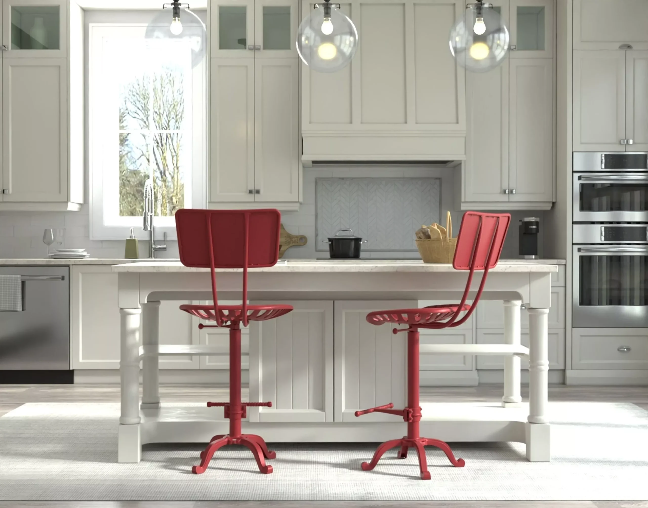 August Tractor Seat Barstool with Back, Red