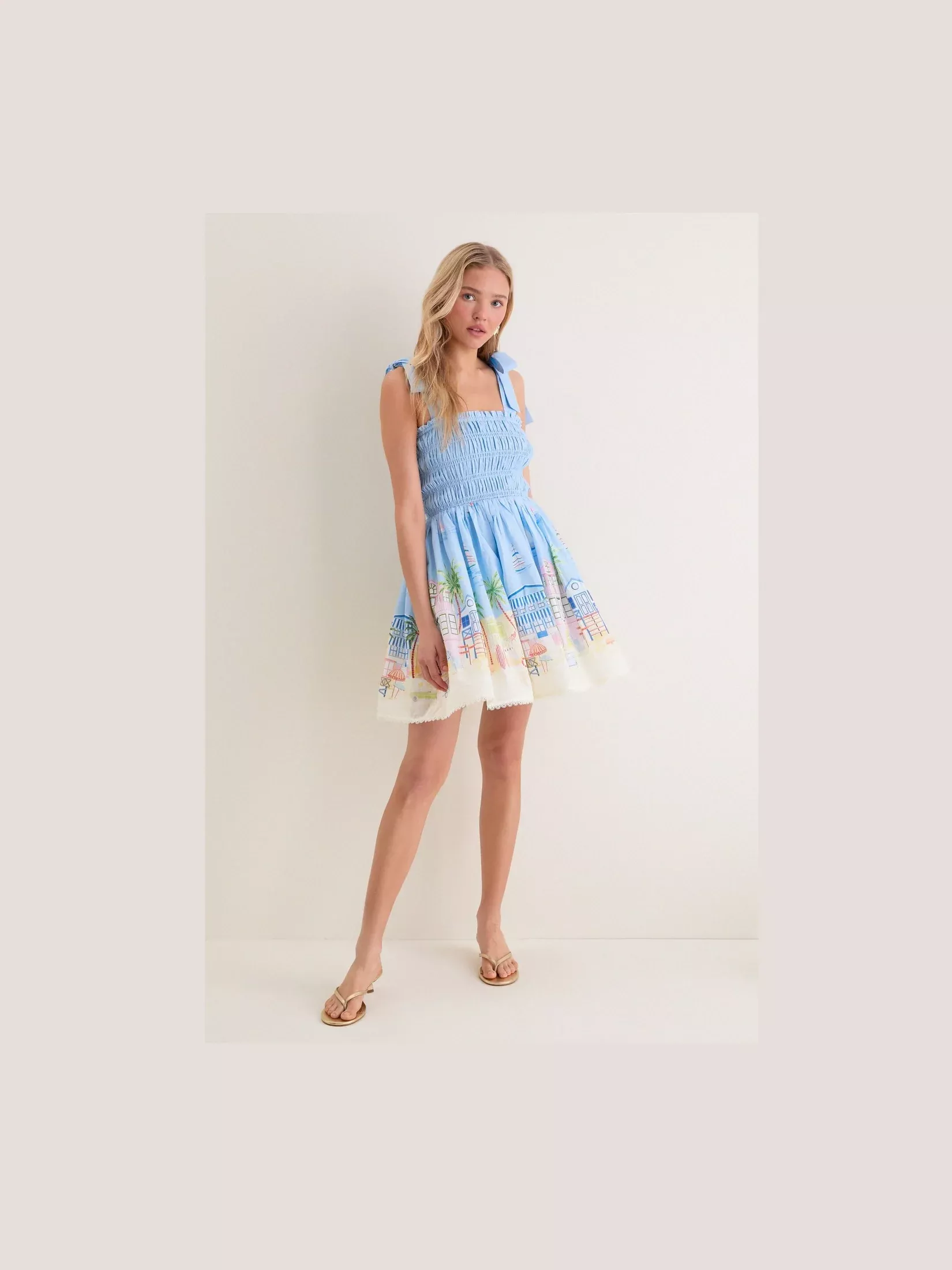 Beach Print Smocked Mini Dress