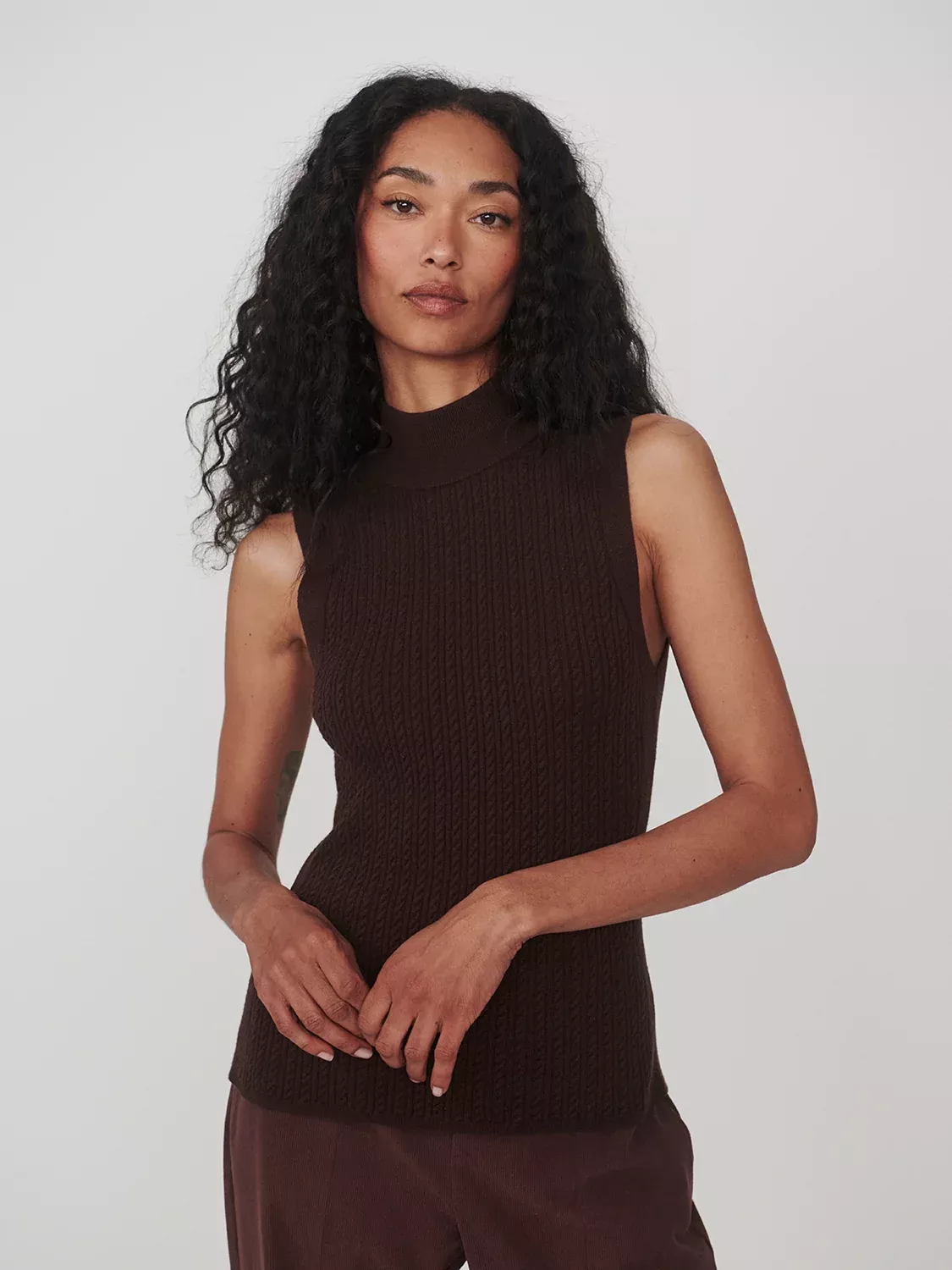 Birdie Knit Tank - Coffee Bean