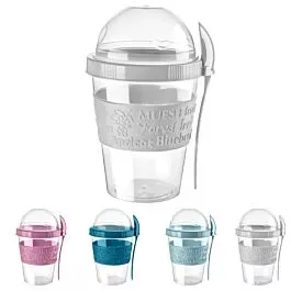 Bulk Reusable Muesli Yoghurt Cups with Lid and Spoon - Assorted | 24 pcs