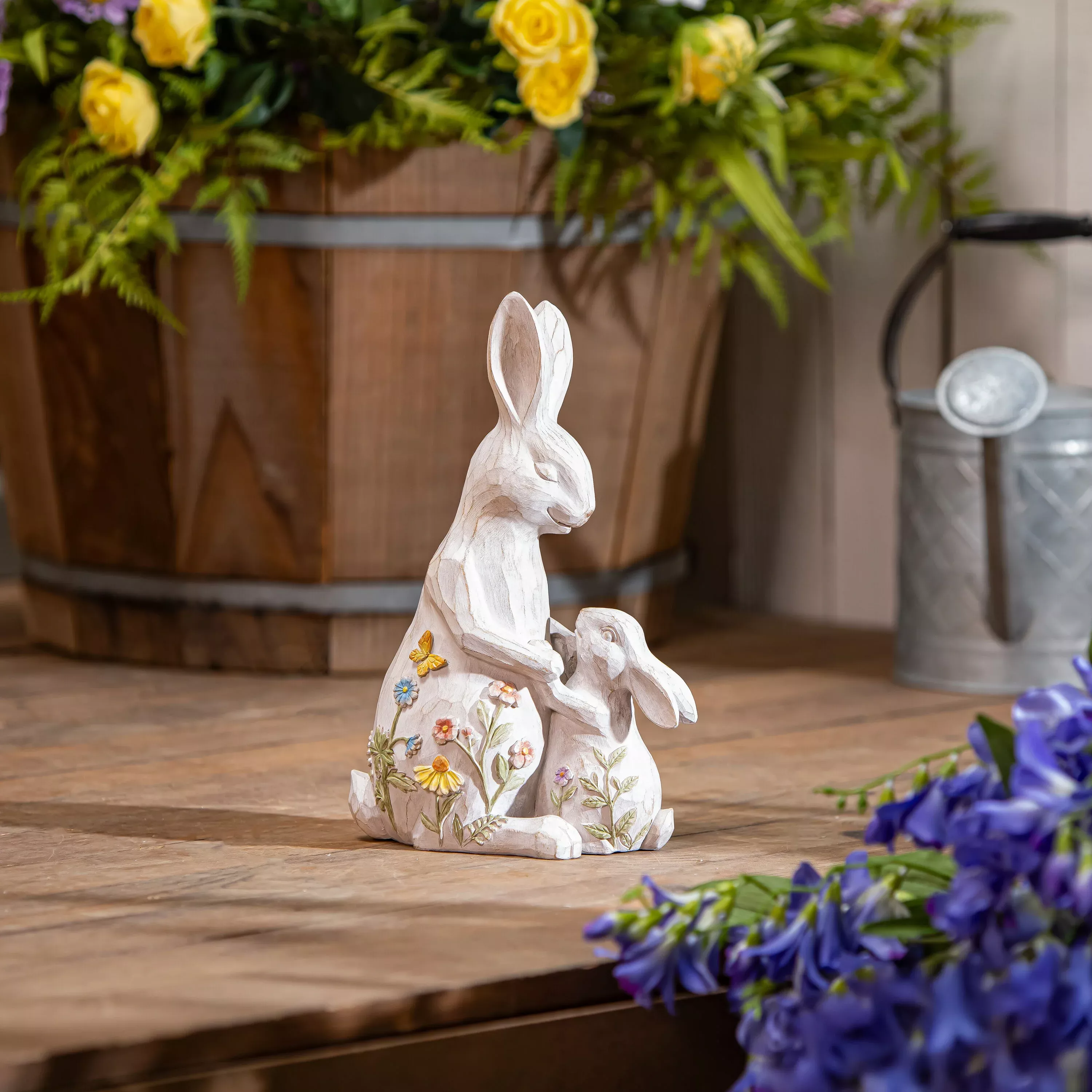 Bunny Family Resin Garden Statue, 12"H
