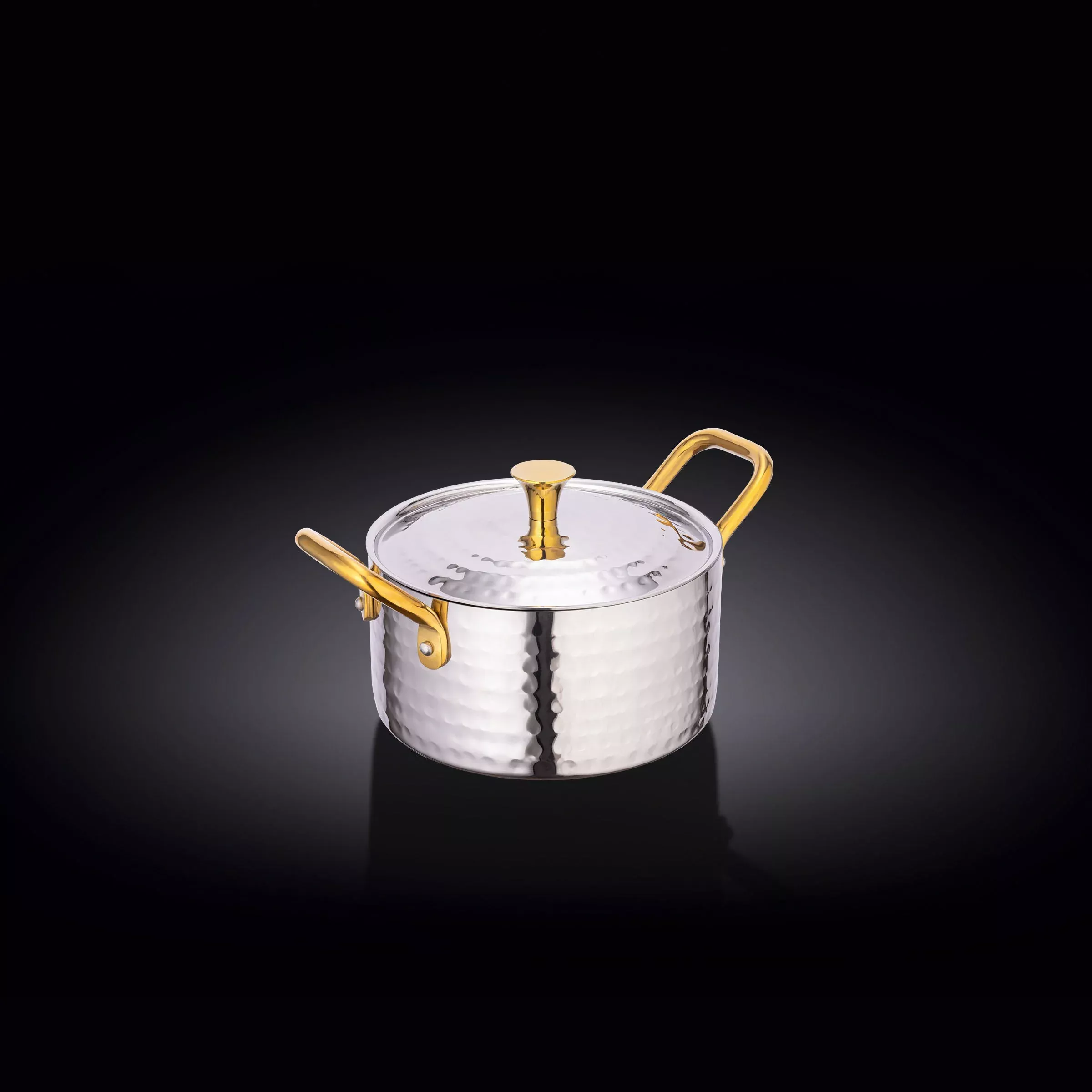 CASSEROLE WITH LID & 2 SIDE GOLD HANDLES 4" X 2" | 10 X 5 CM