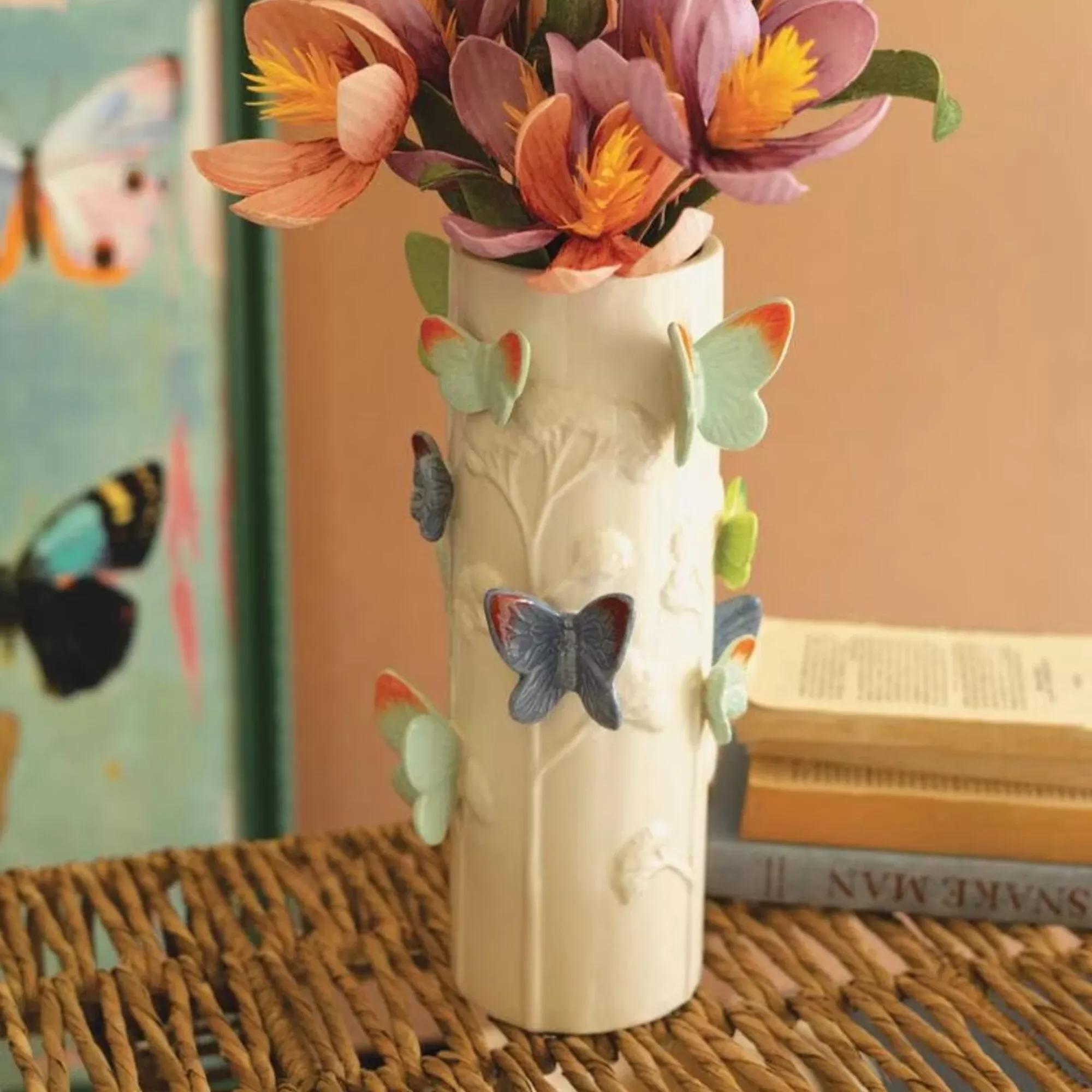 Ceramic Vase with Colorful Butterflies