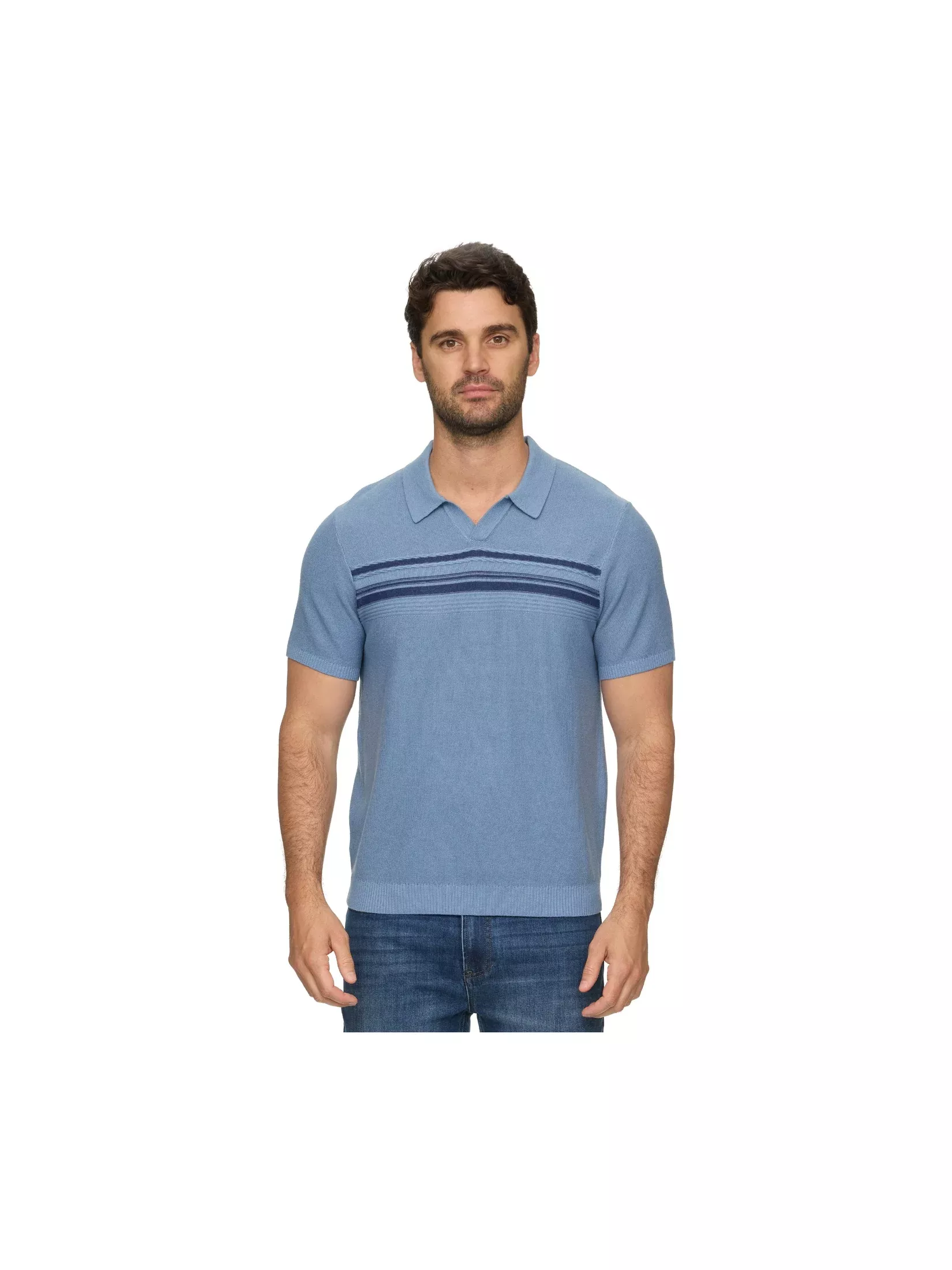 Clarksville Short Sleeve Chest Stripe Sweater Polo
