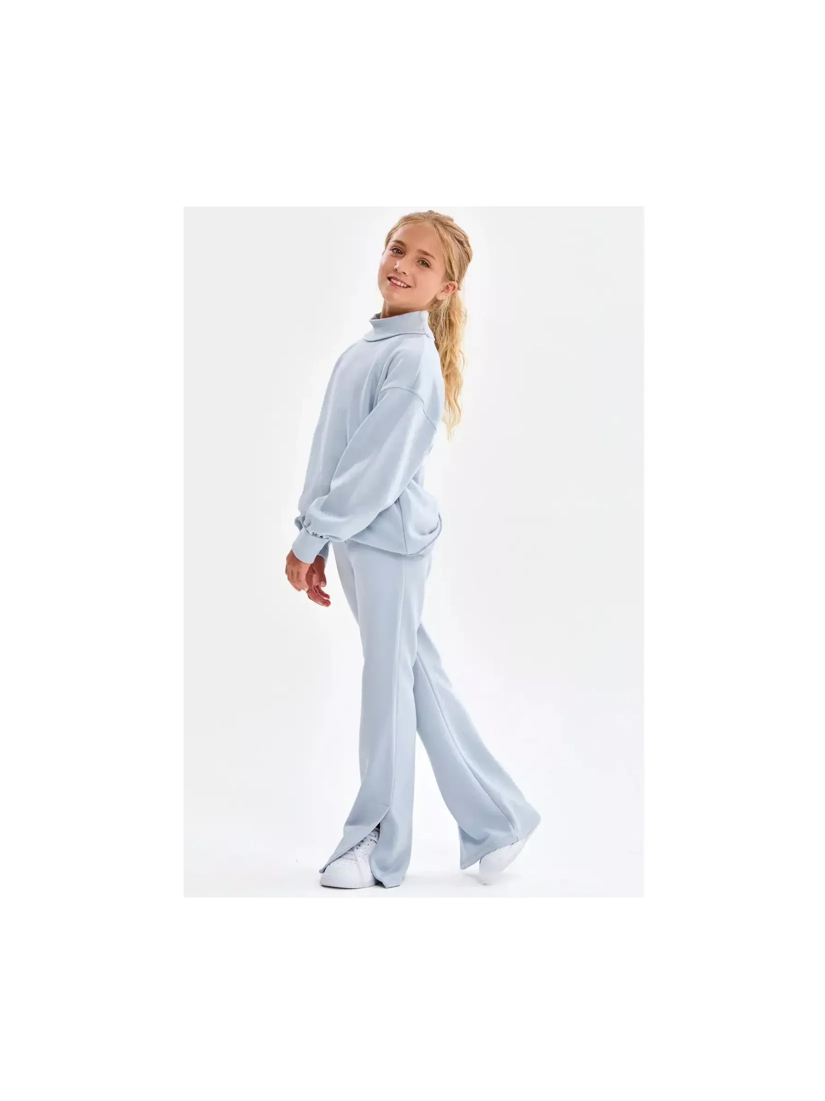 Cotton Terry Split Hem Pants Sky Blue