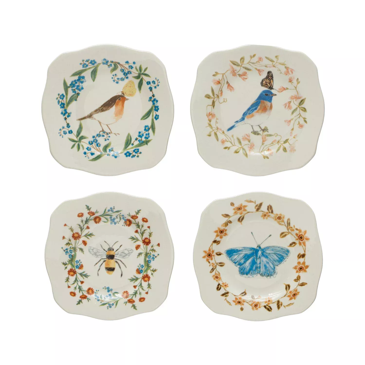 Creative Co-op - Bird or Insect & Flower Plate