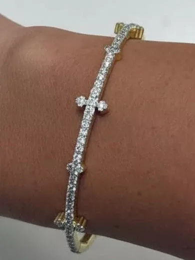 CZ & Pave Hinged Cross Bracelet