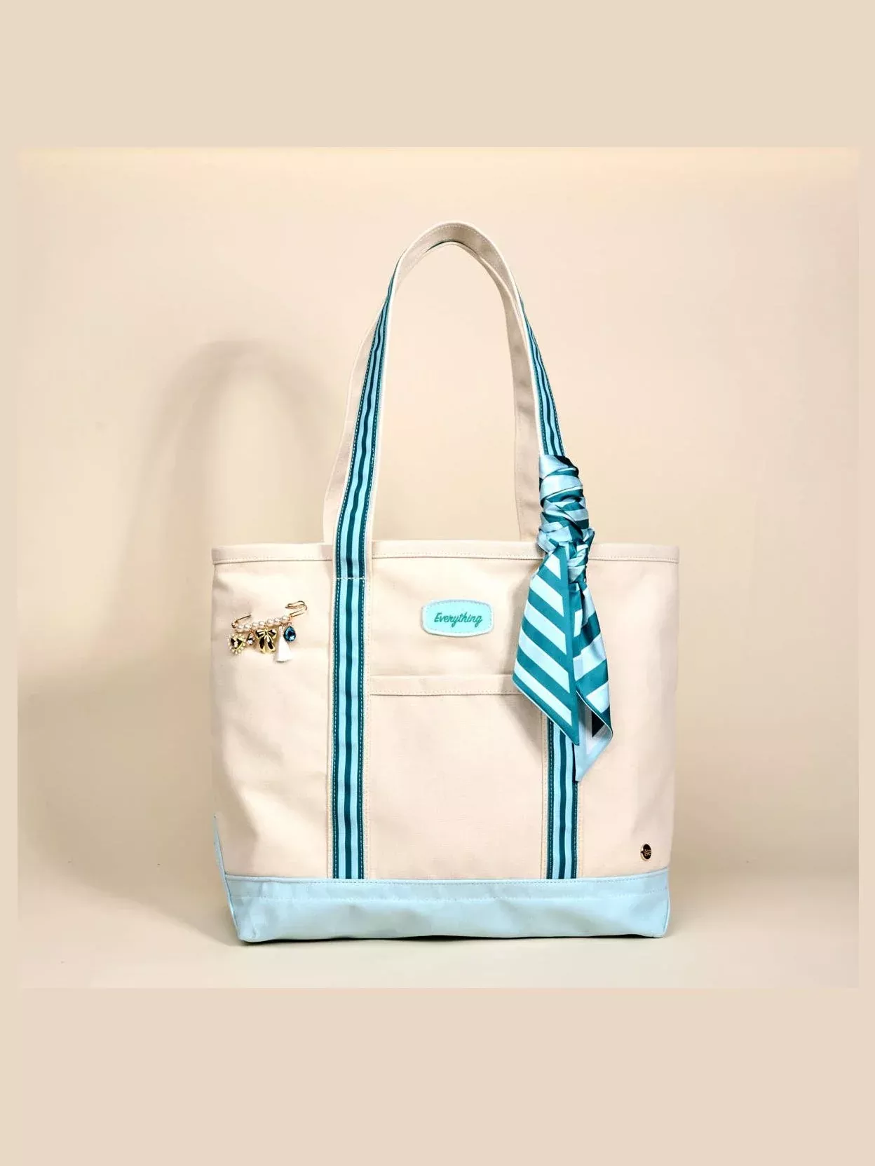 The Darling Canvas Tote Bag– Sicily Stripes Teal