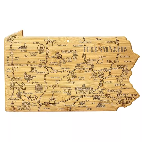 Destination Pennsylvania State Shaped Bamboo Serving and Cutting Board