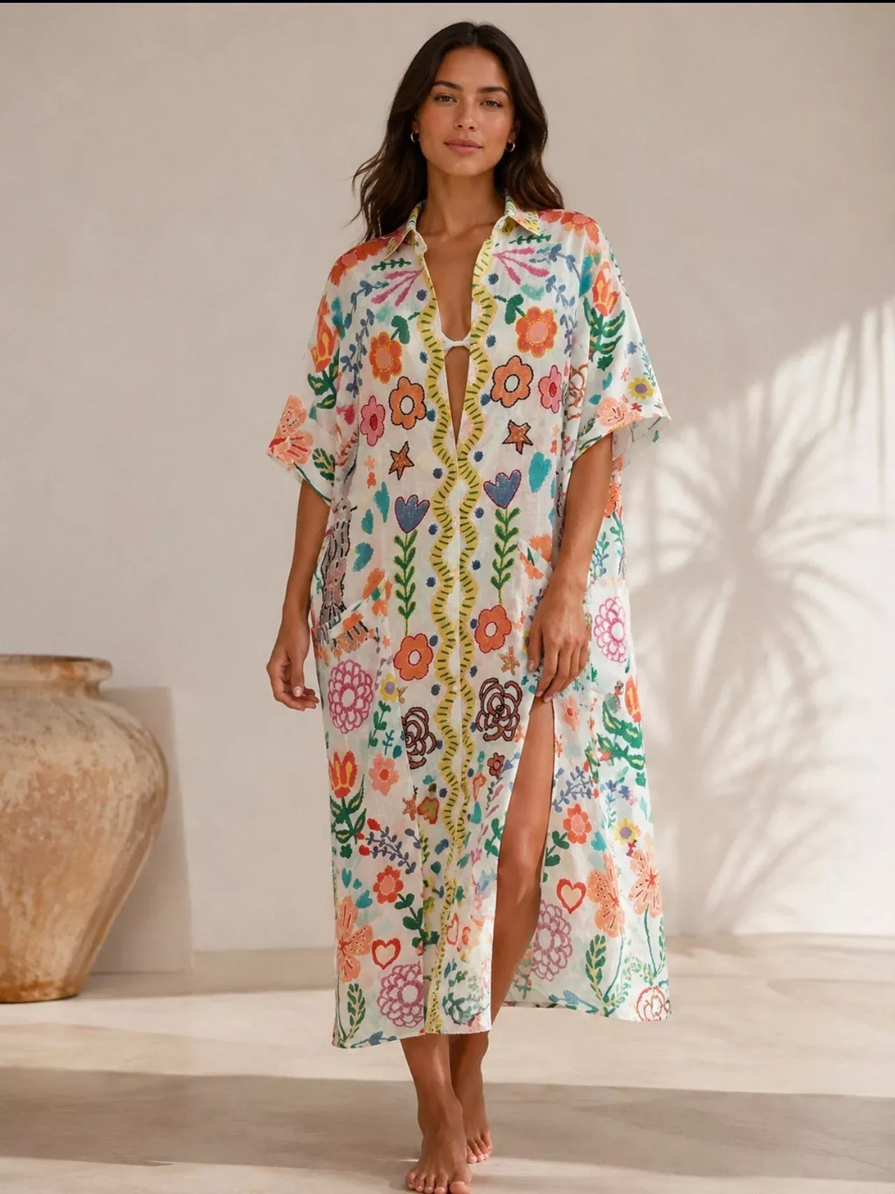 Embroidered Beach Coverup - Ivory