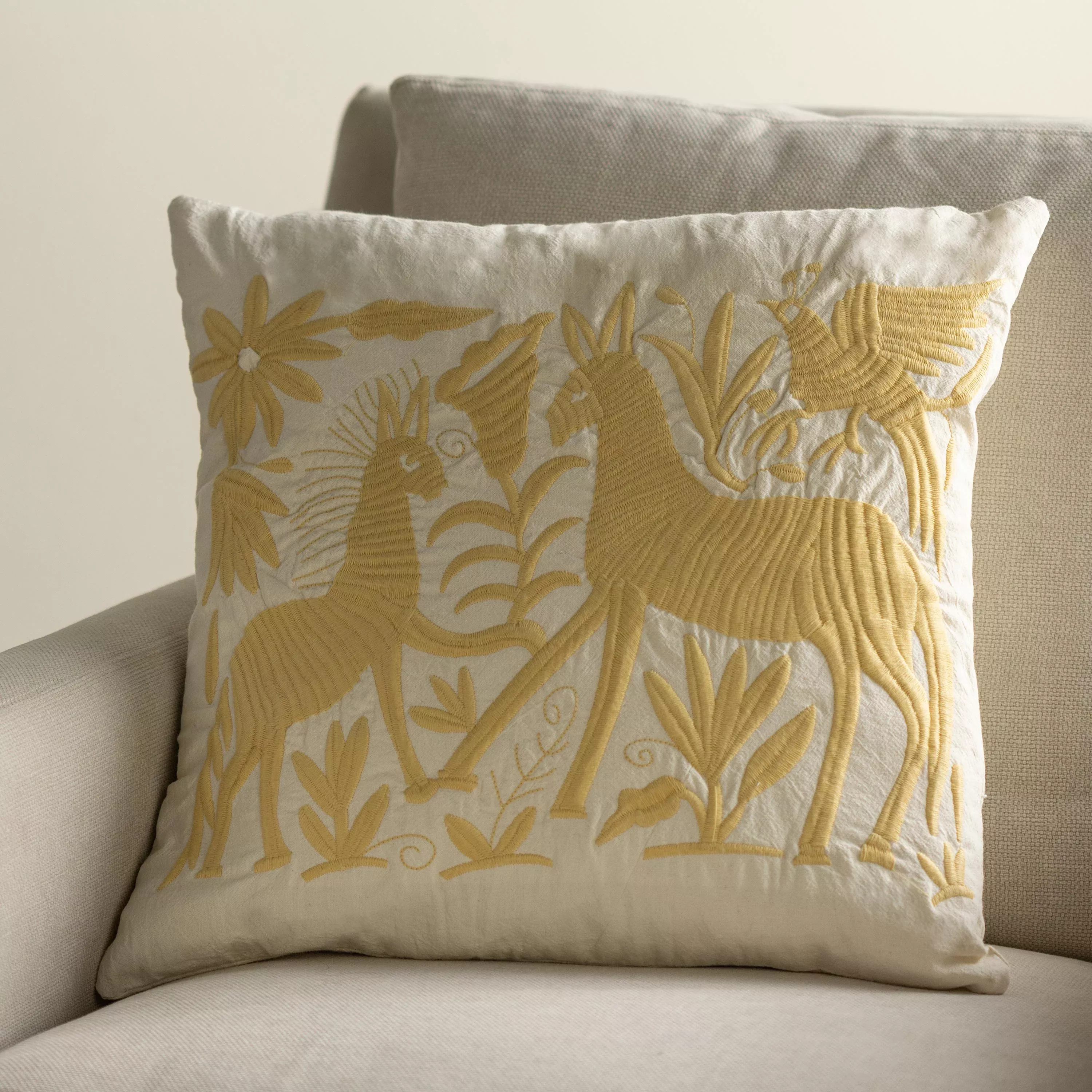 Embroirdered Tenangos Pillow Cover, 18" x 18"