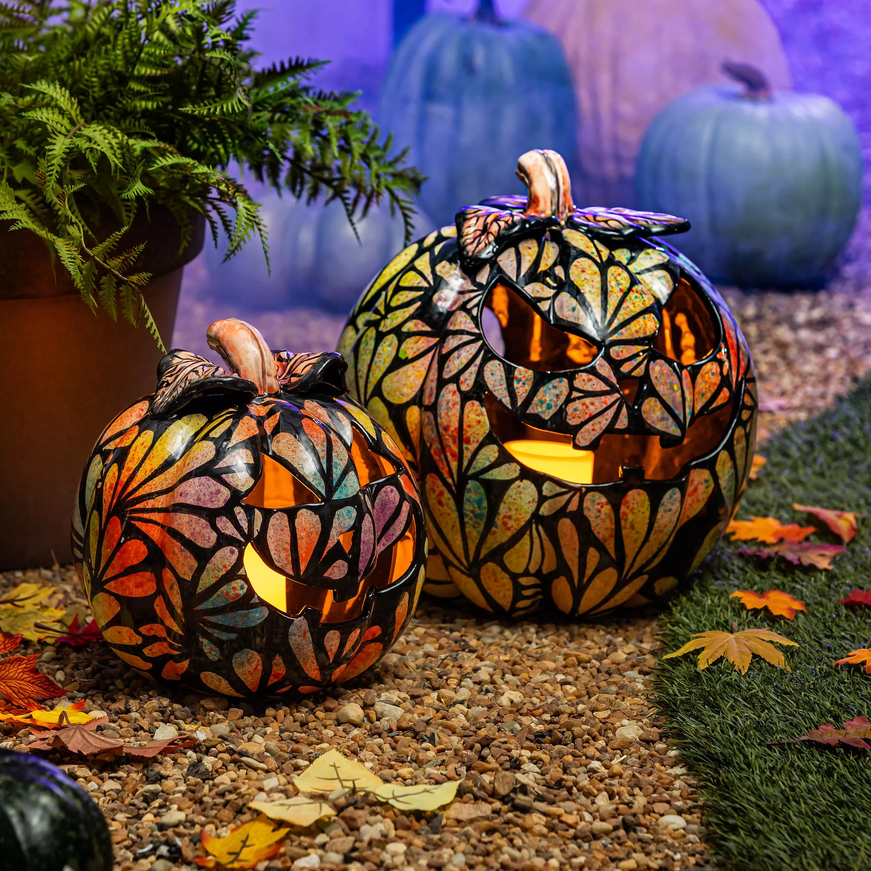 Floral Burst Ceramic Talavera Pumpkin, Small