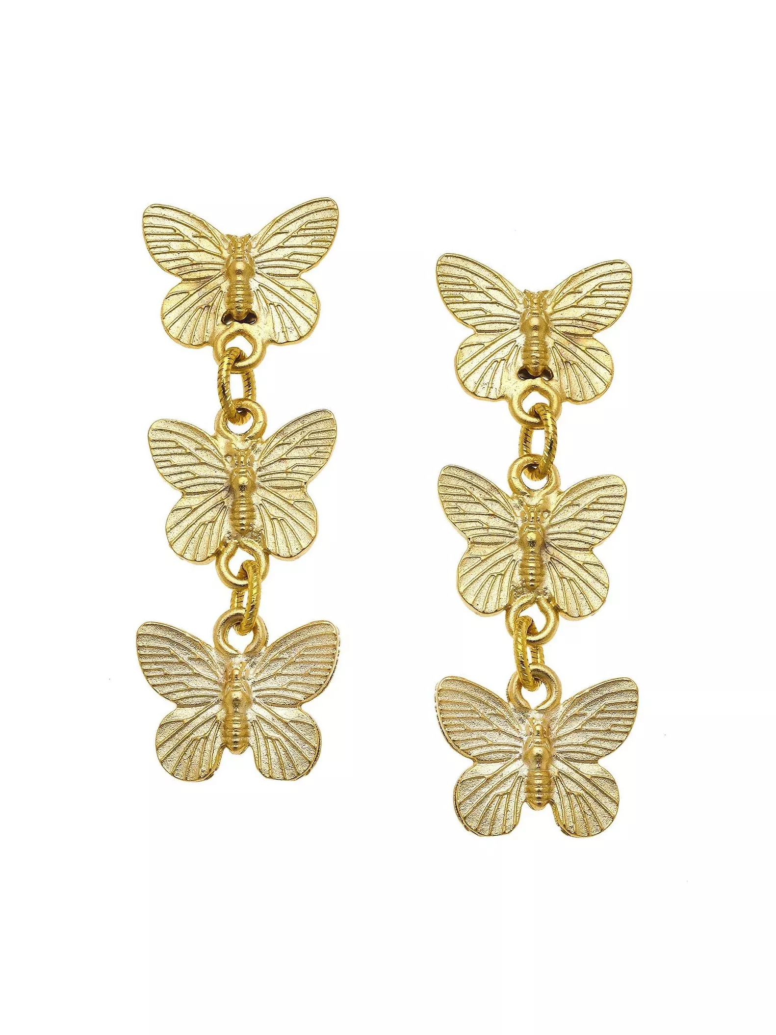 Gold Post Earrings with 3 Butterfly Drop