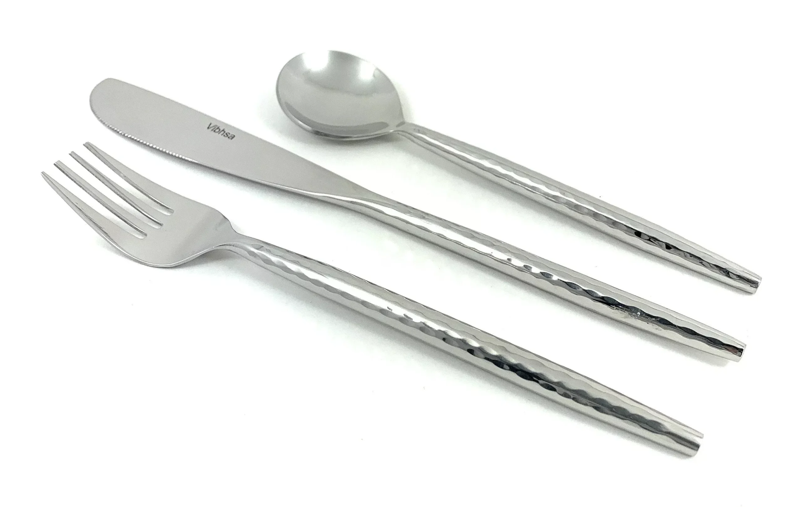 Hammered Stainless Steel Flatware 18-Piece Set Dinner knives, Dinner Forks, Soup Spoons