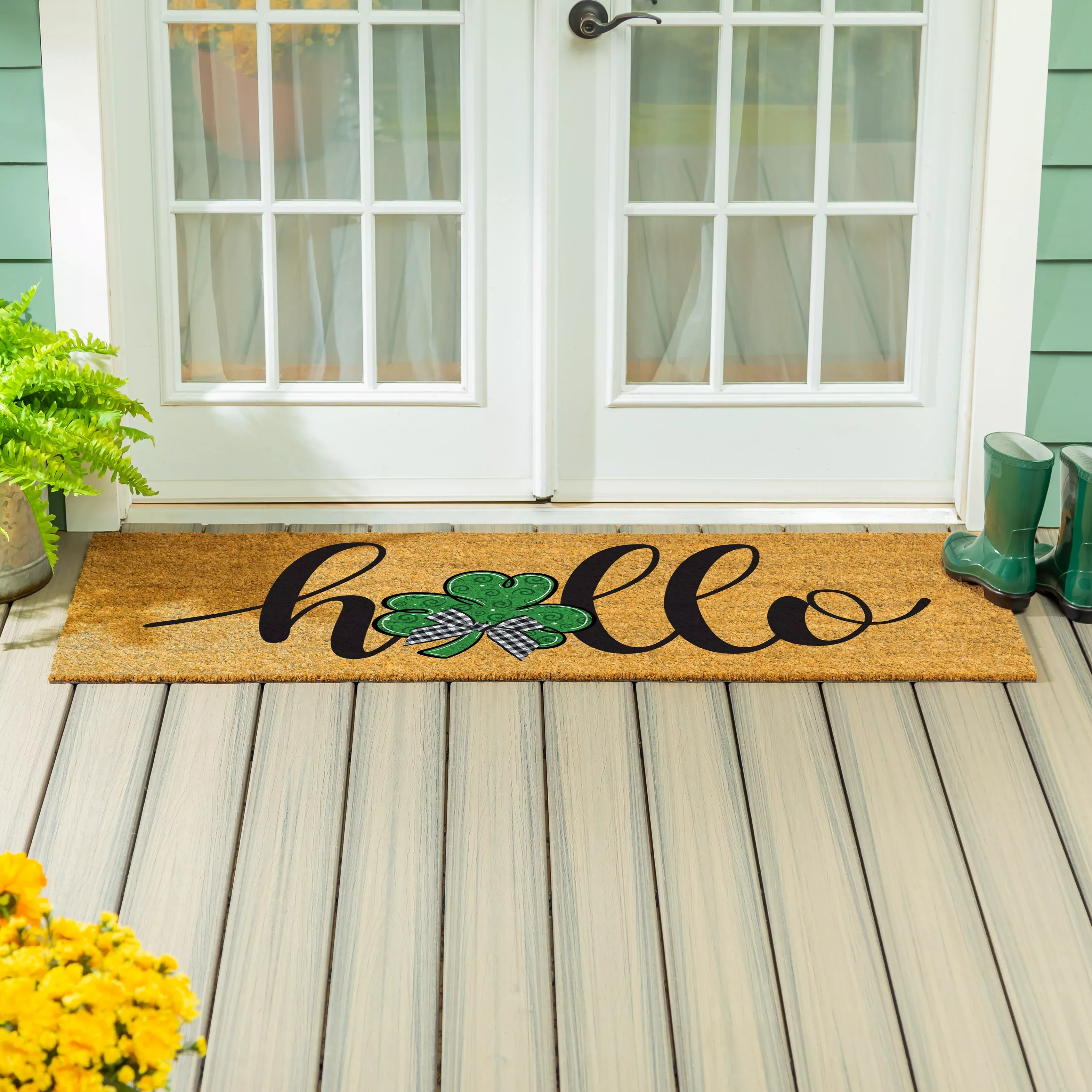 Hello Shamrock Extra Large Coir Mat, 60"x24"