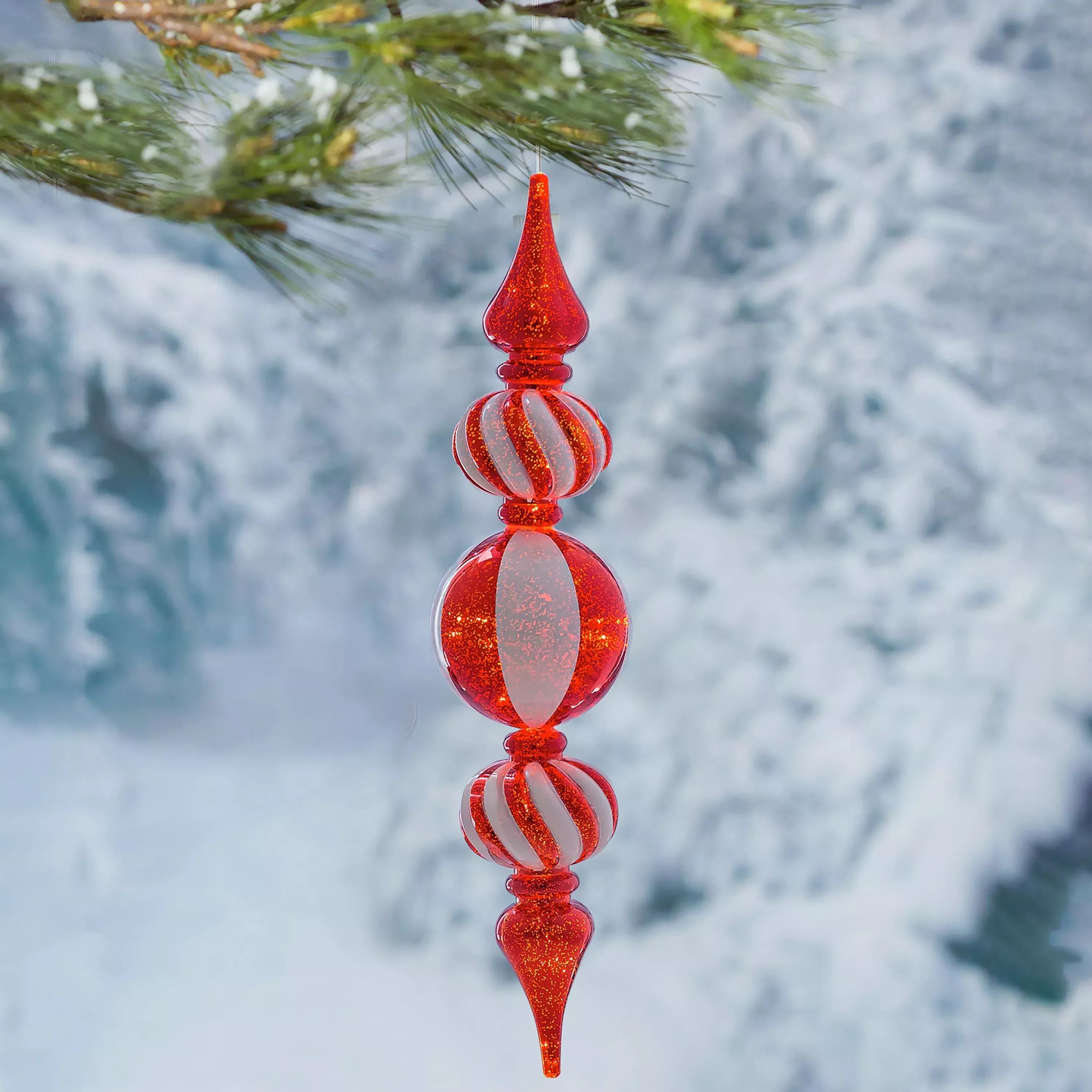 Indoor/Outdoor Shatterproof Lighted Large Tiered Swirl Ornament