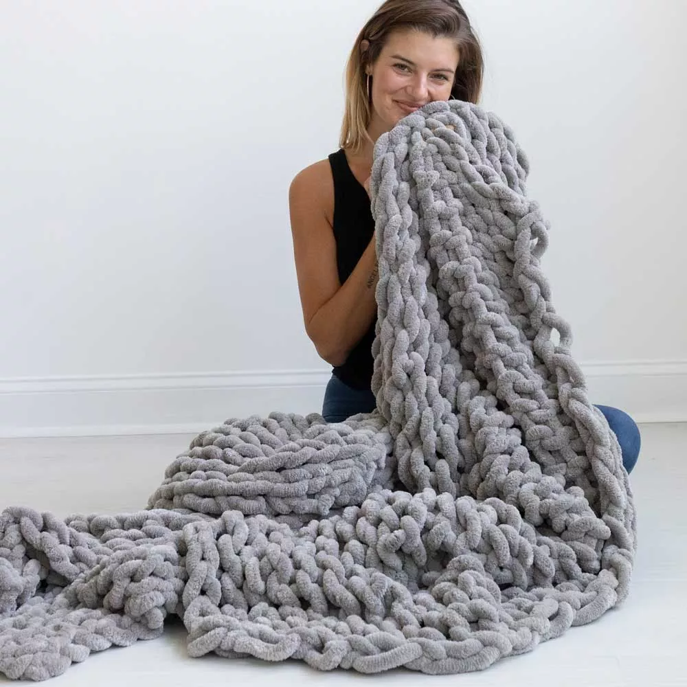 INFINITE CHUNKY KNIT BLANKET | MINKY | BIG - MIST
