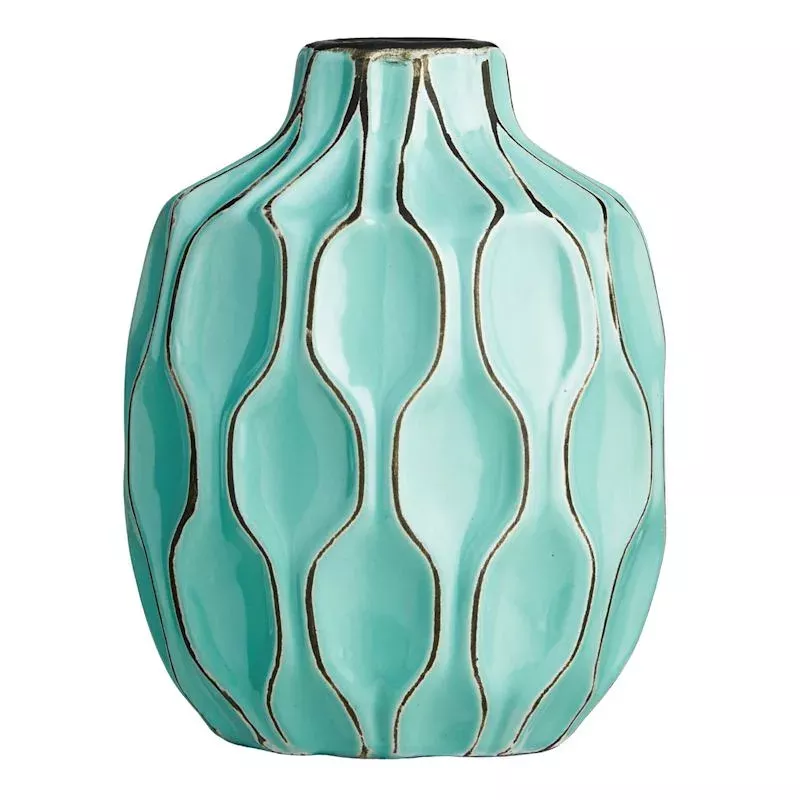 Katherine Teal Ceramic Short Neck Vase, 8"