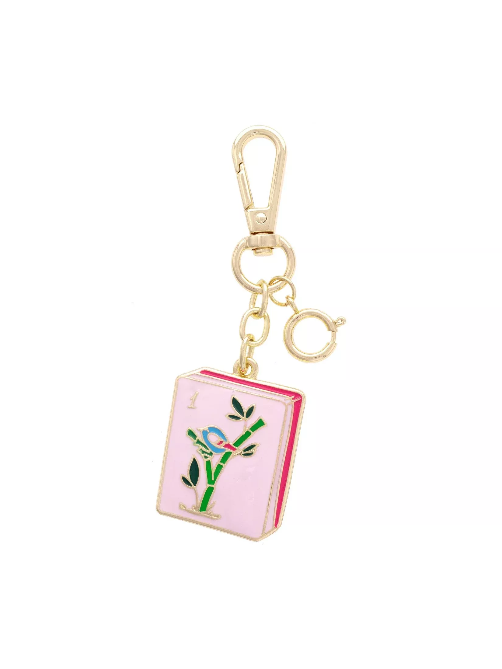 Mahjong Tile Enamel Bag Charm in Pink