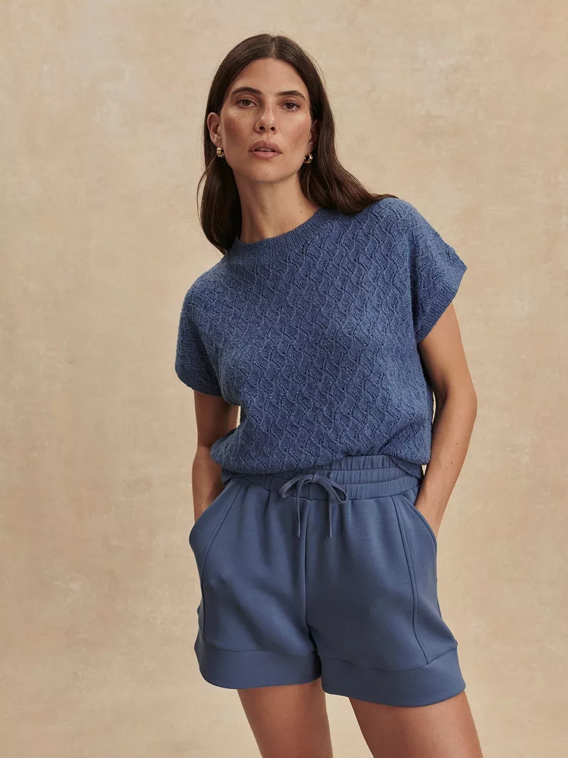 Manae Pointelle Knit Top - Bijou Blue