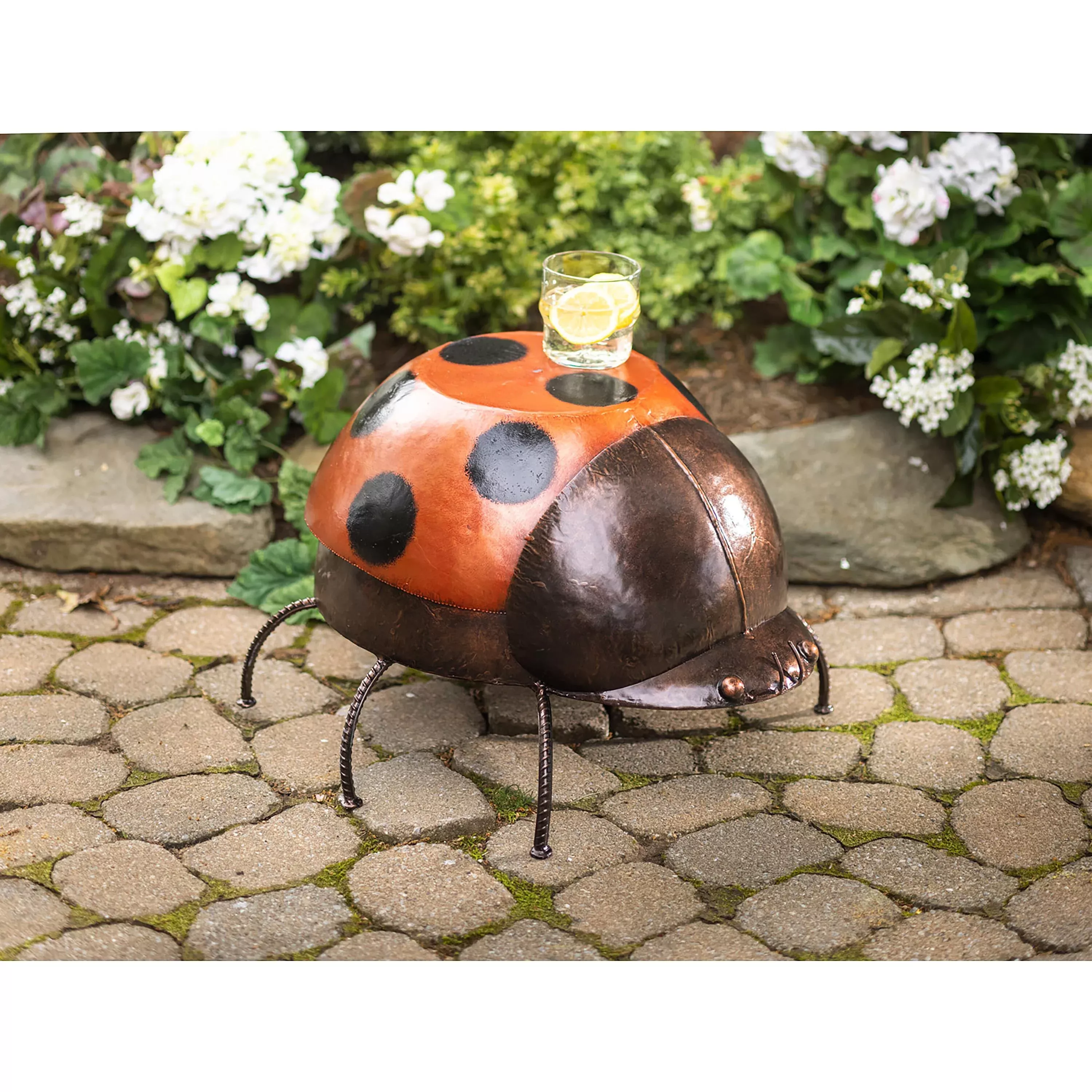 Metal Lady Bug Side Table/Foot Stool