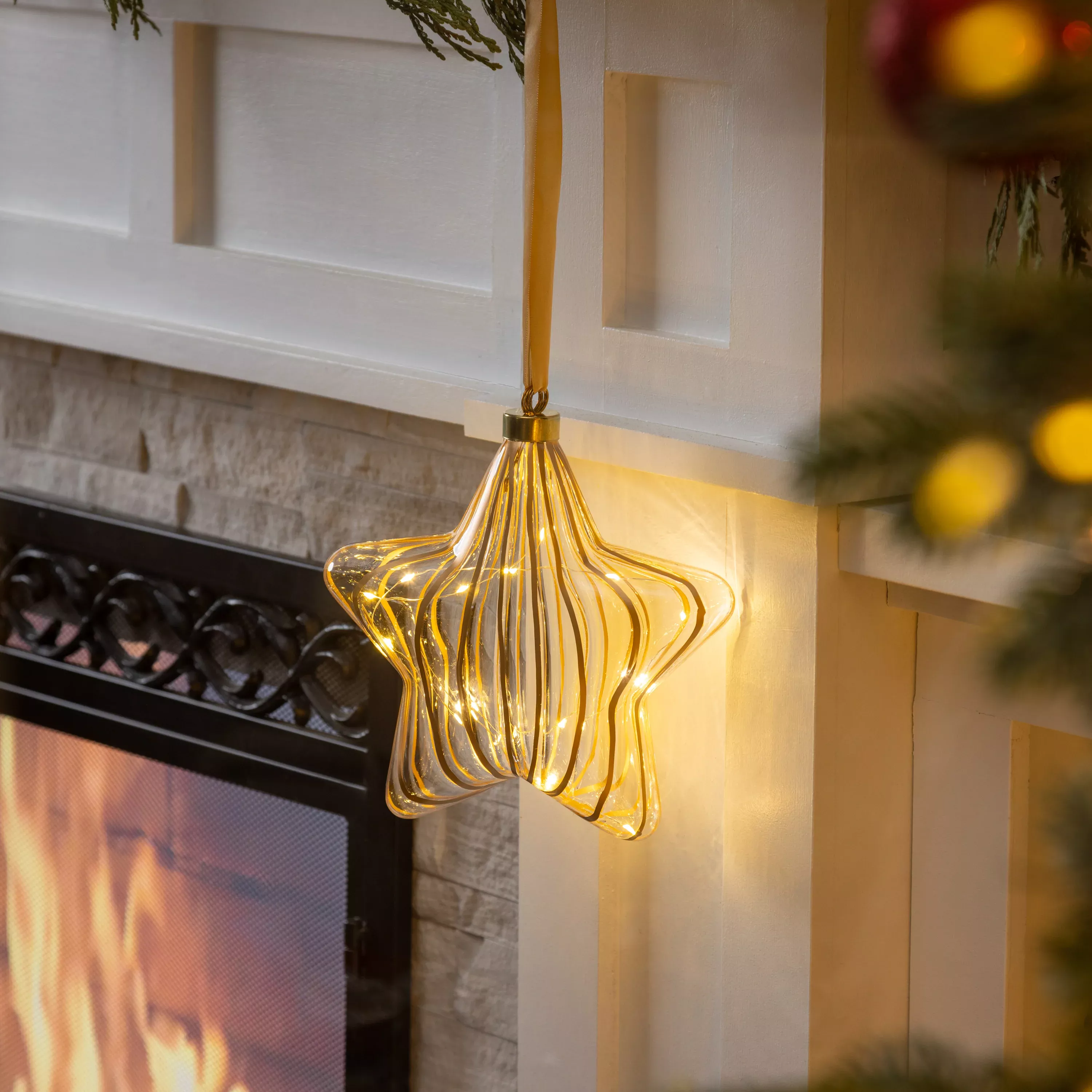 Micro LED Silver Star Indoor Outdoor Decorative Hanging Light, Warm White Light