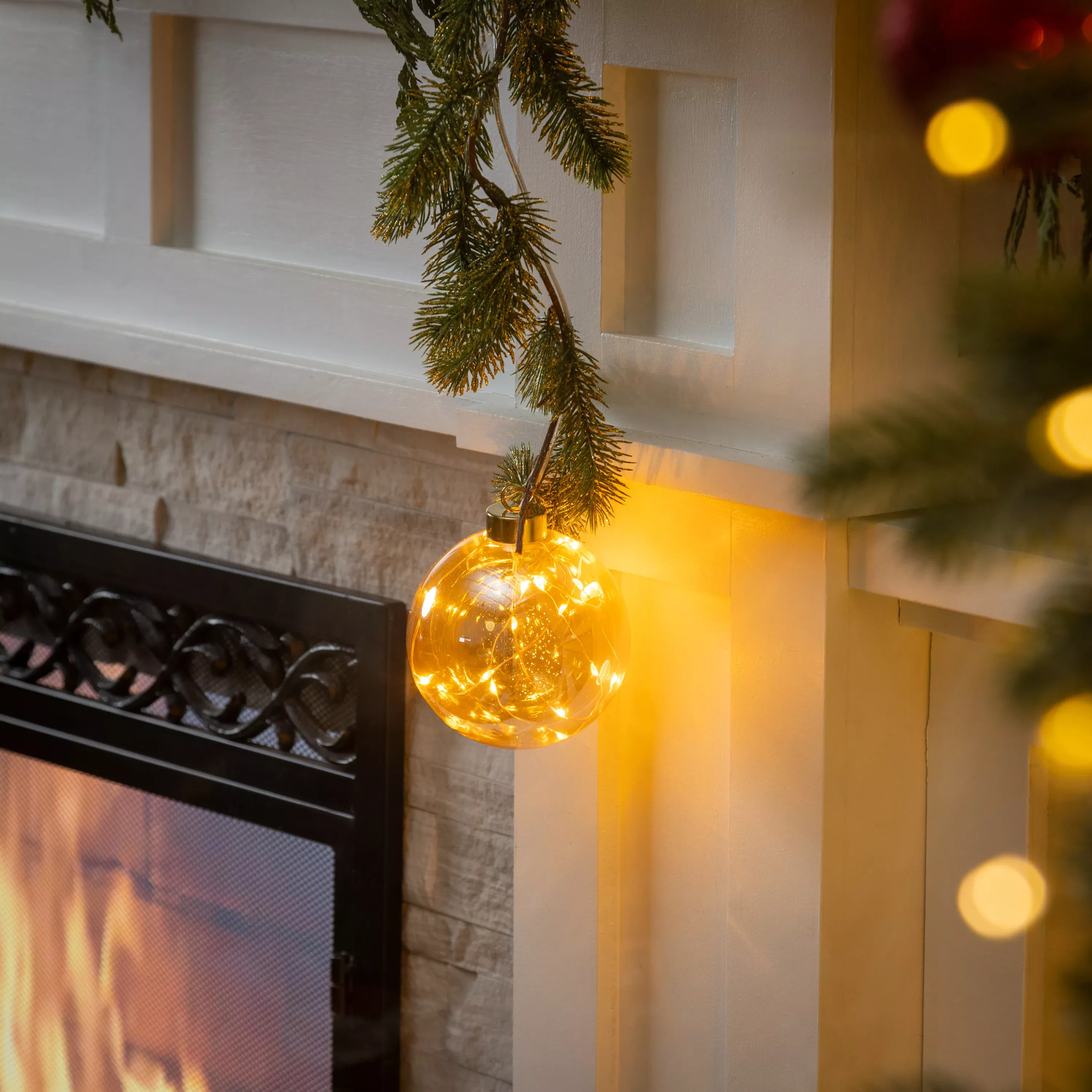 Micro LED Transparent Glass Ball Indoor Outdoor Decorative Hanging Light, Classic Warm Light