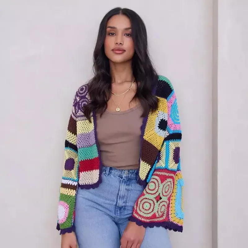 Multicolored Crochet Cardigan Cotton Jacket