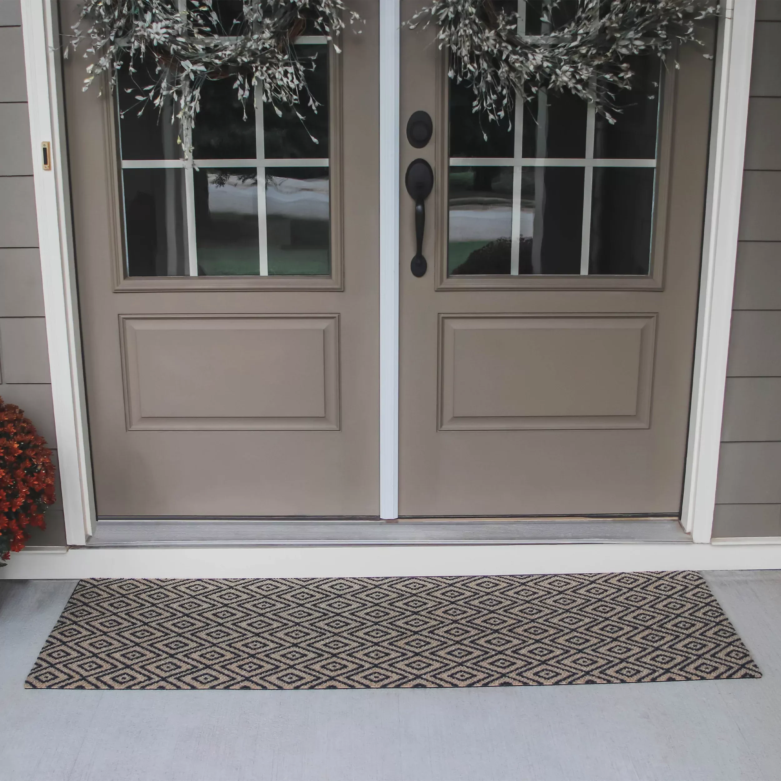 Neighburly Diamond Dot Coir Doormat, Black & Coir Double Door