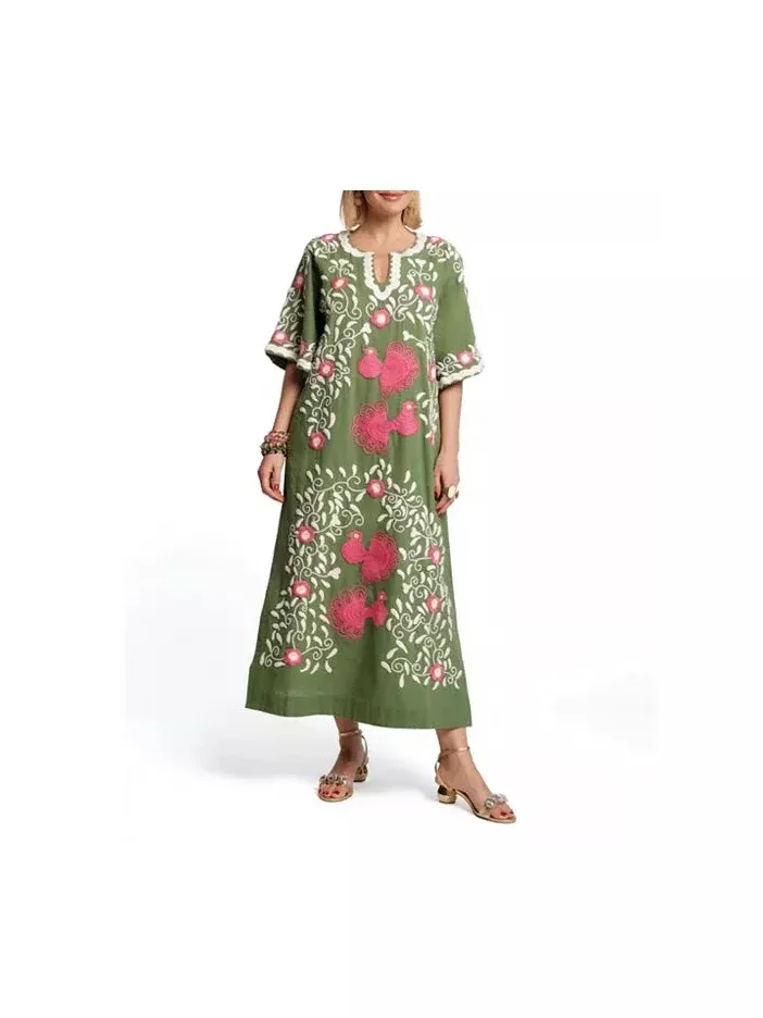 Peacock Caftan Embroidery Dress