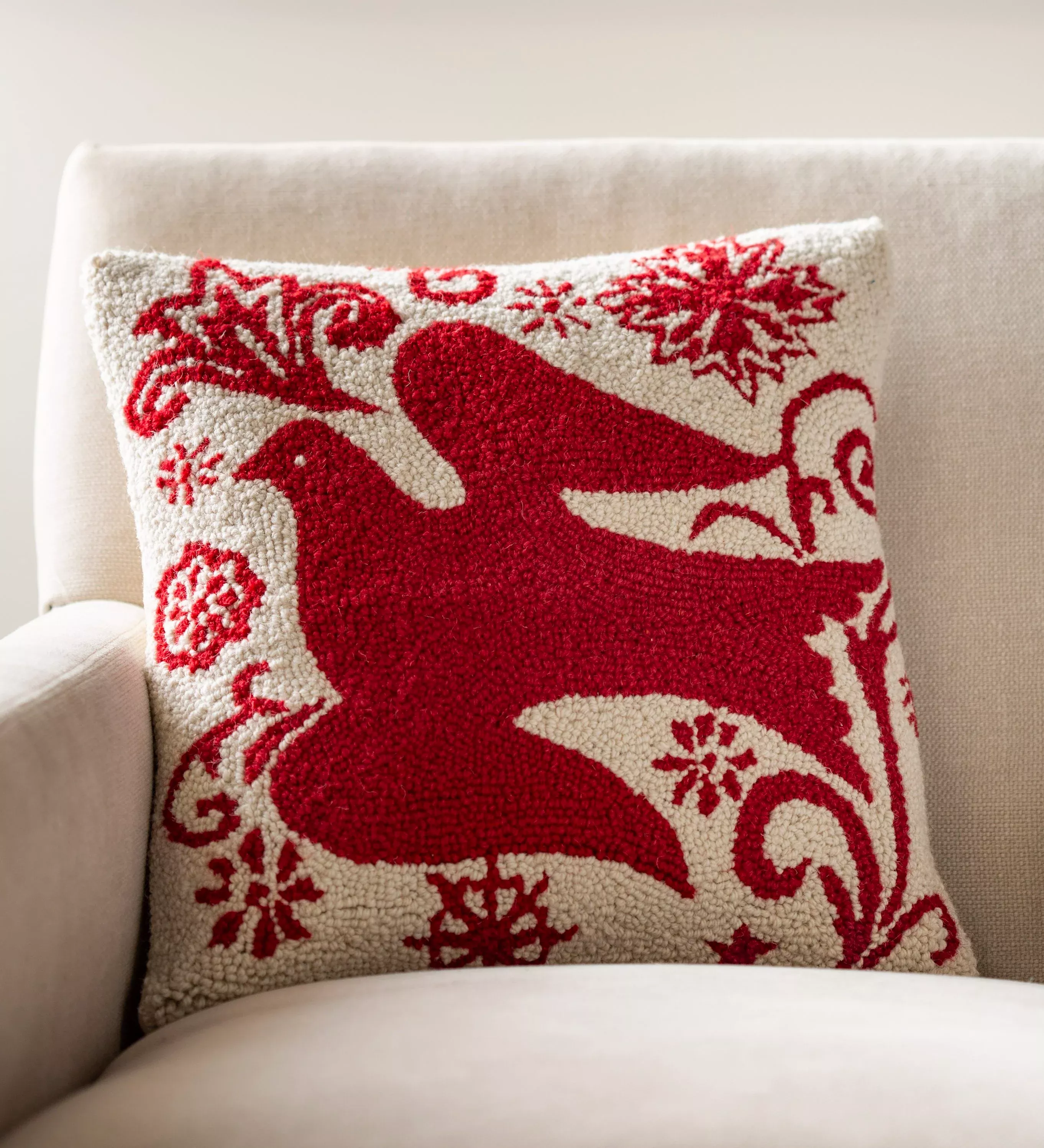 Red Dove Hooked Pillow Cover
