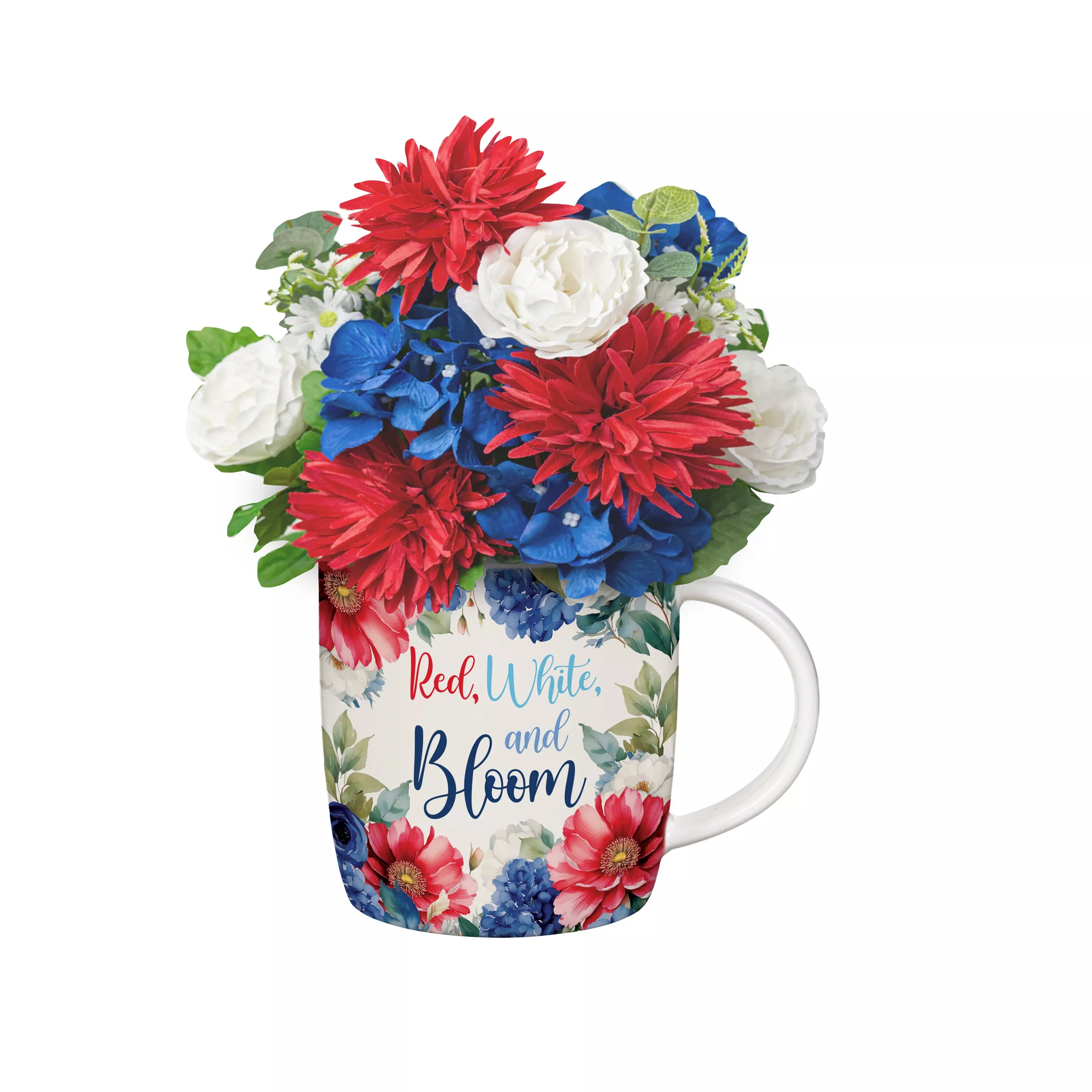 Red White & Bloom Drinkware Gift Set Ceramic Flare Cup and Artificial Table Décor, 12oz, Gift Box
