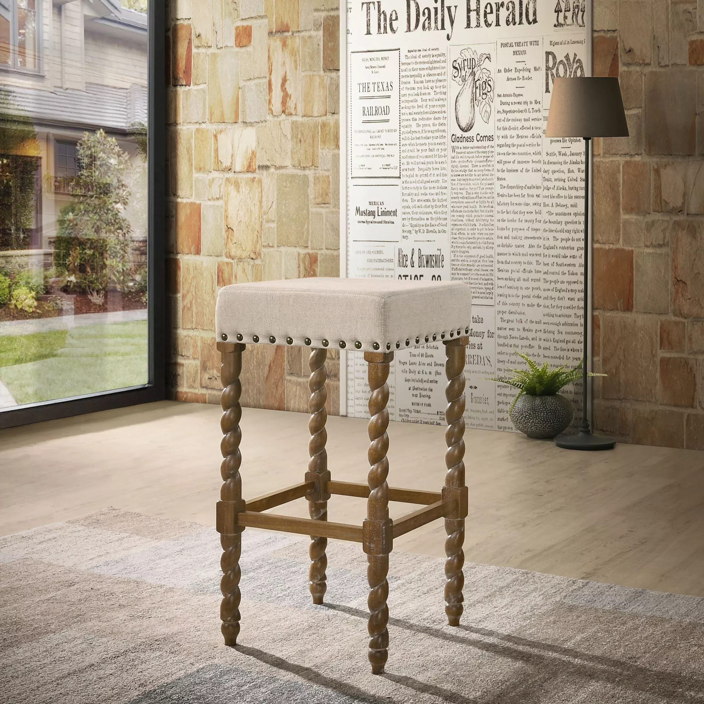 Remick Barstool, Natural Oak, 30"