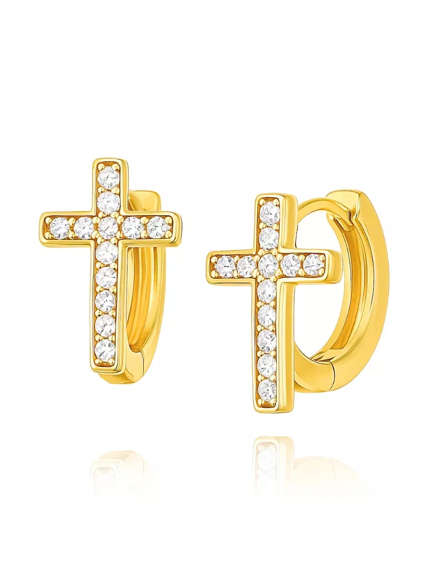 Ridge Cross Huggie Hoop Earring