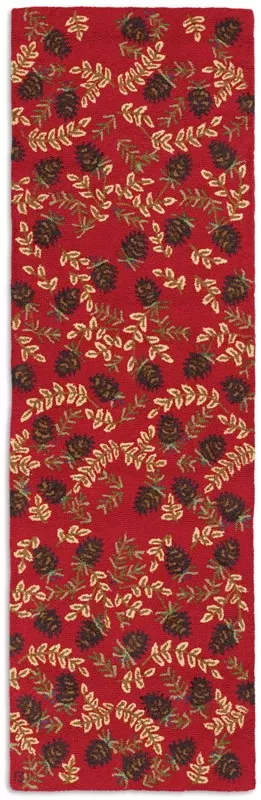 Ruby Pinecones Hooked Wool Rug