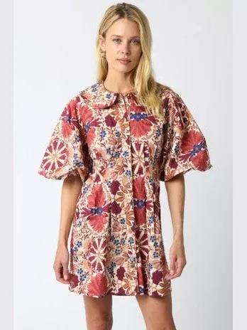Rust Puff Sleeve Mini Dress