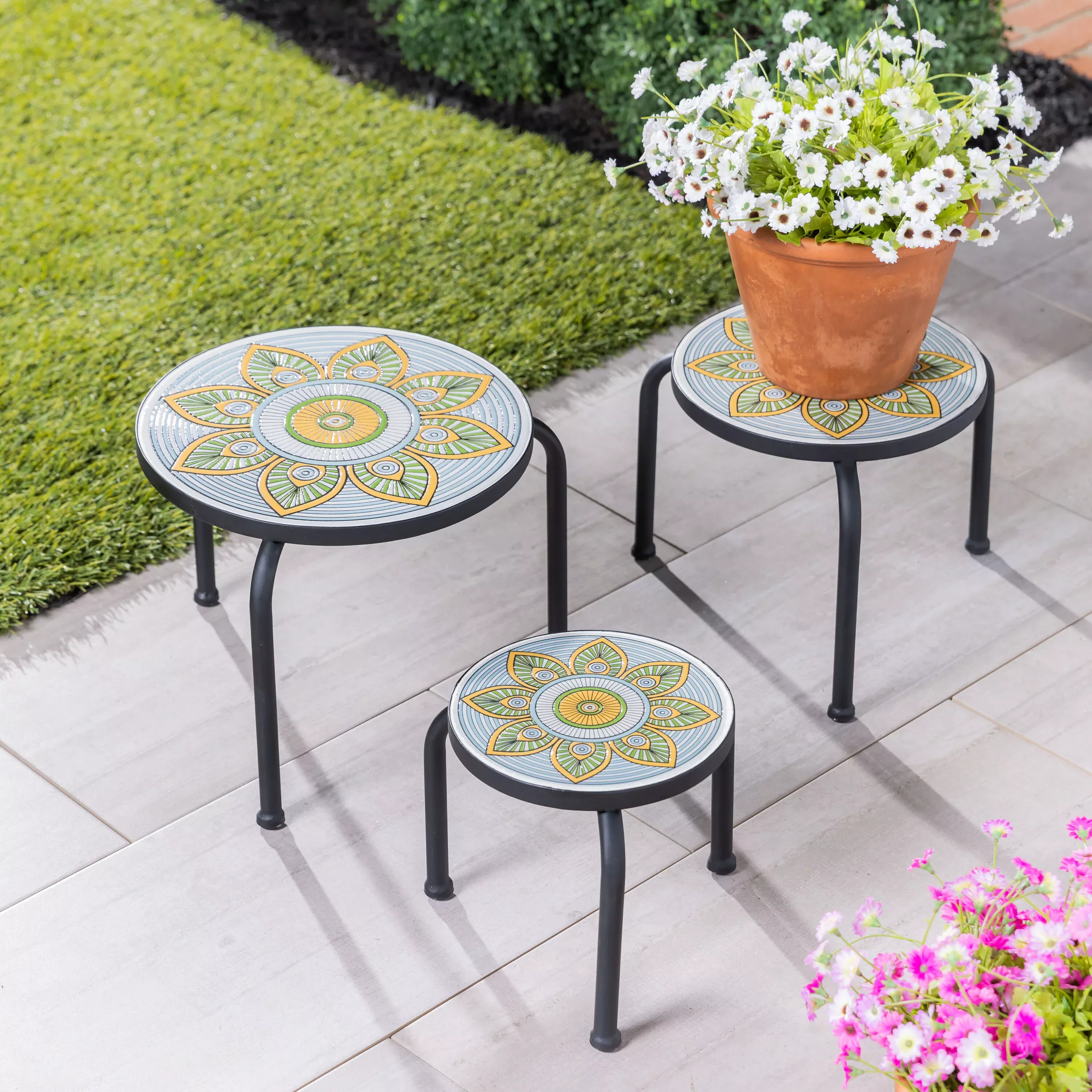 Set of 3 Mosaic Plant Stands