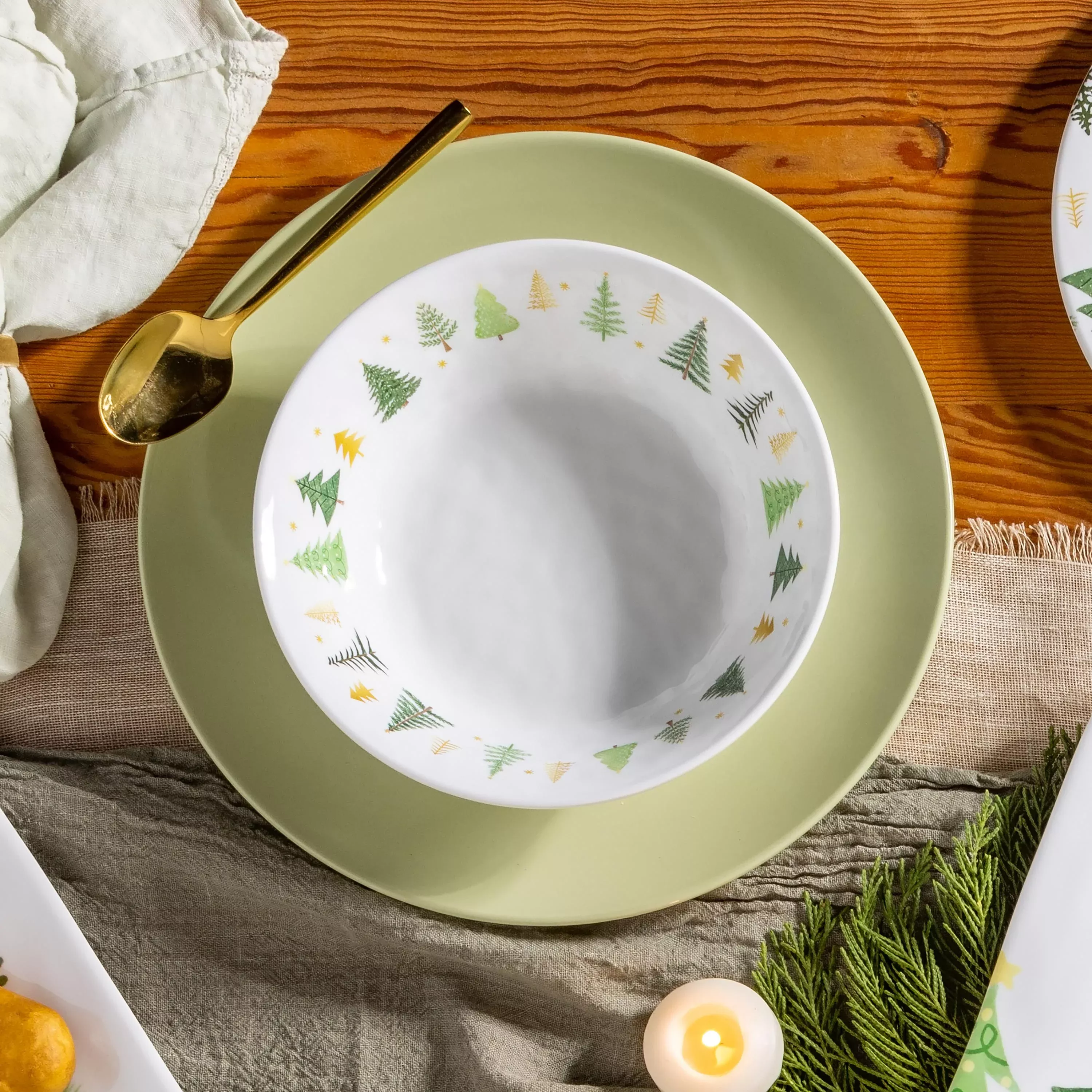 Shades of Green Holiday Melamine 7.5" Bowl, Set of 4