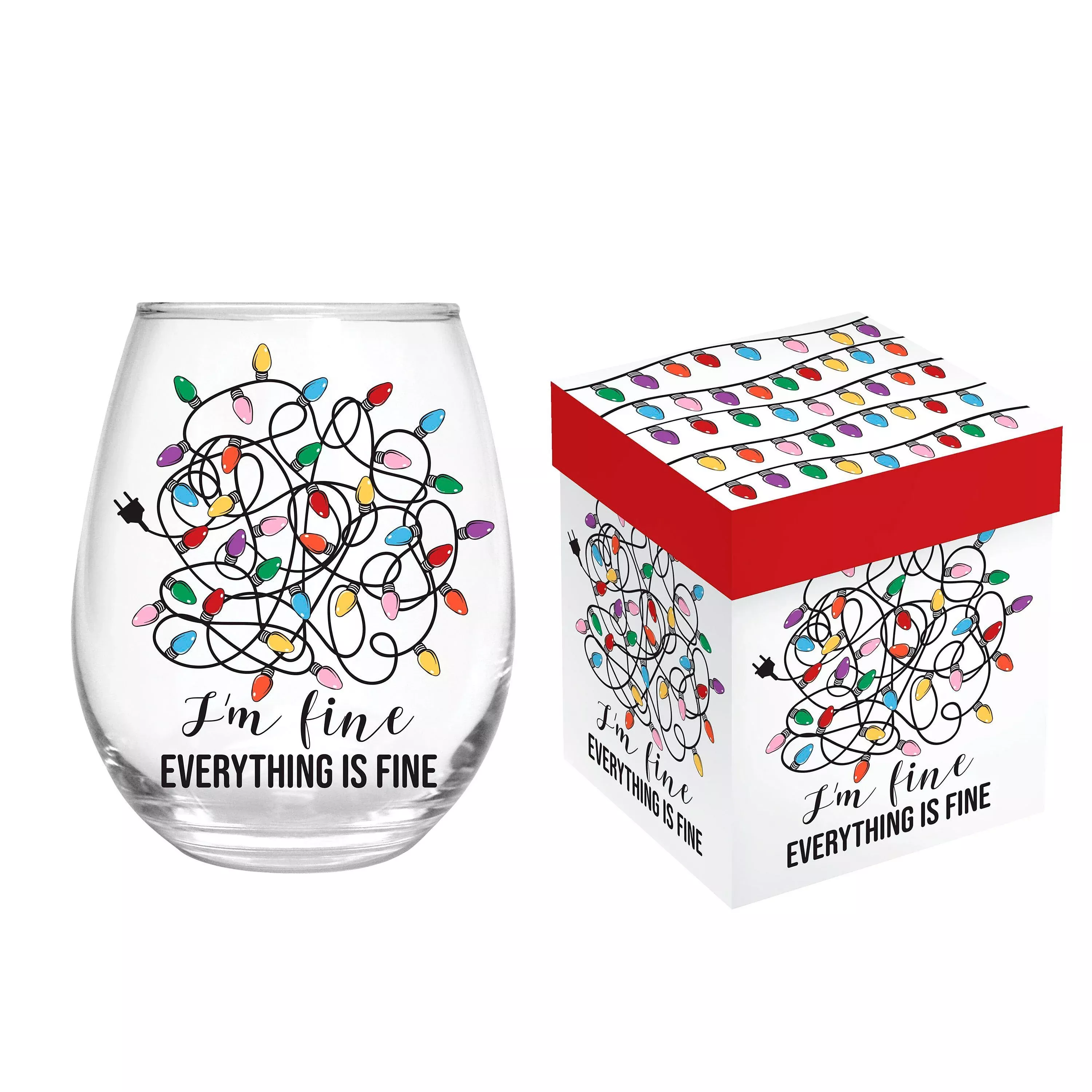 Twas The Night Wine Glass Stemless Glass, It's Fine, 17oz, Gift Box