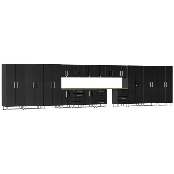 ULTI-MATE Garage 2.0 Series Black Metallic 19-Piece Set With Bamboo Worktop