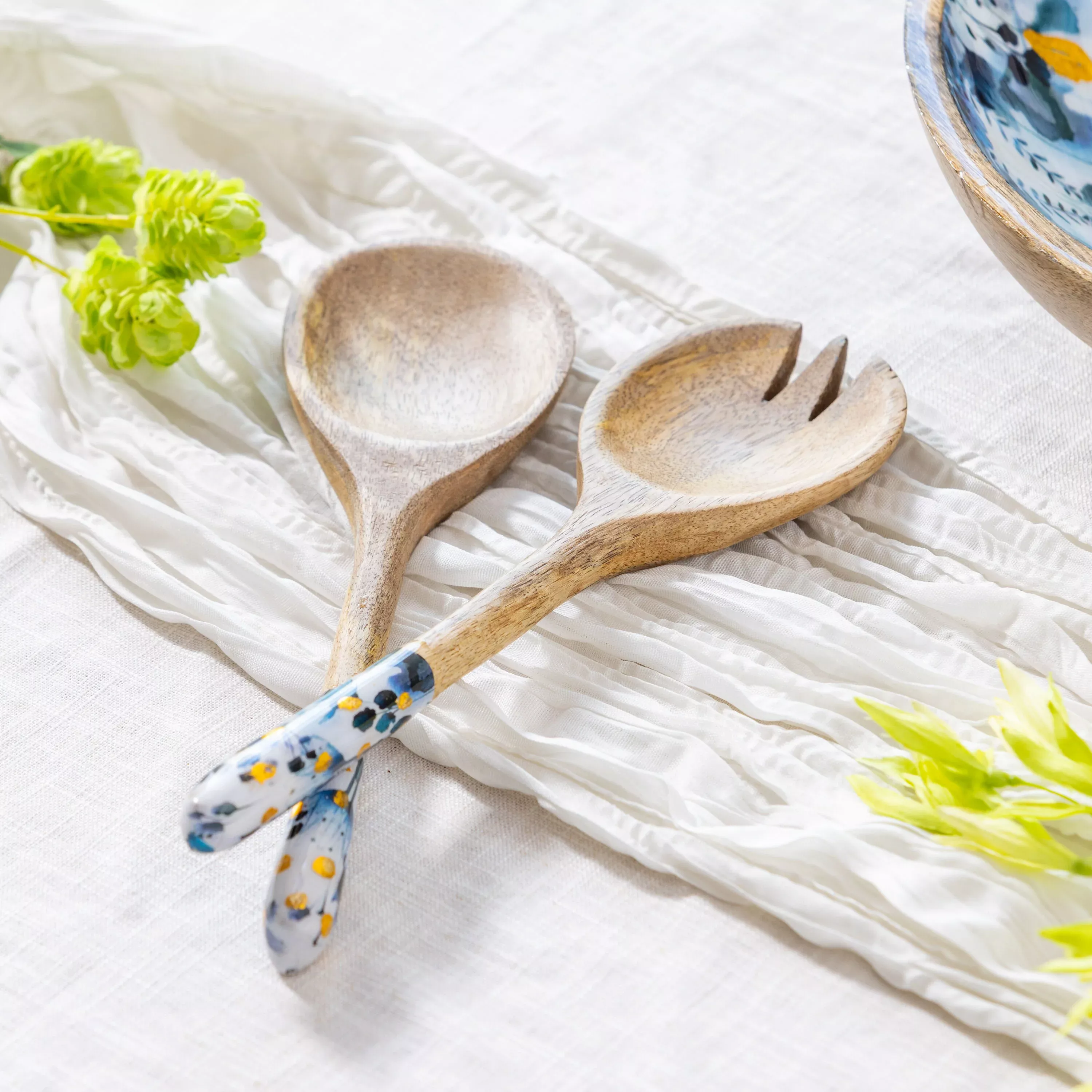 VivaStyle Gilded Meadow Wood Salad Server, 11" Set of 2