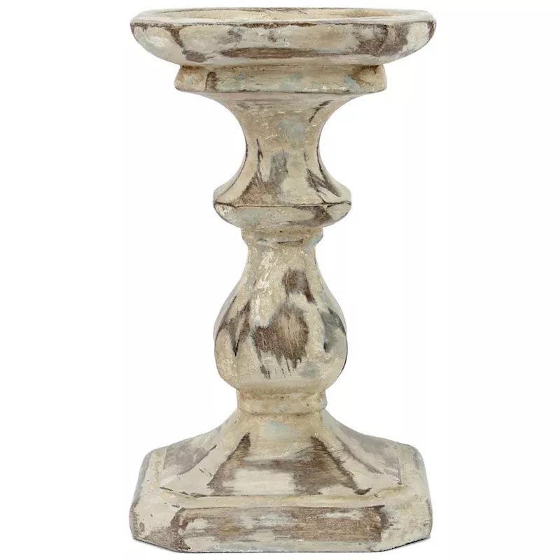 Whitewashed Pillar Candle Holder, 6"