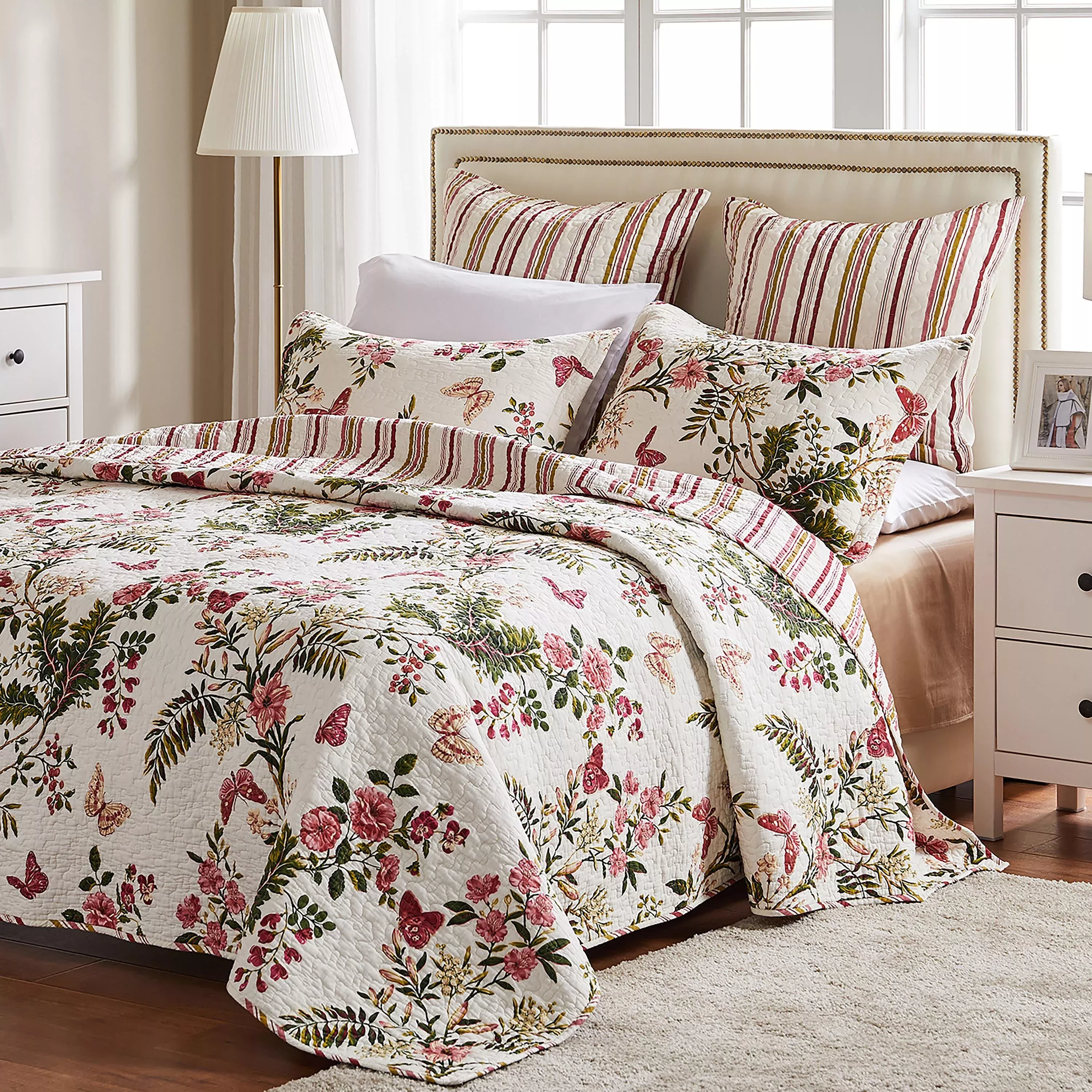 Wild Bouquet Cotton Quilted Bedding Set, 50"L x 60"W Throw